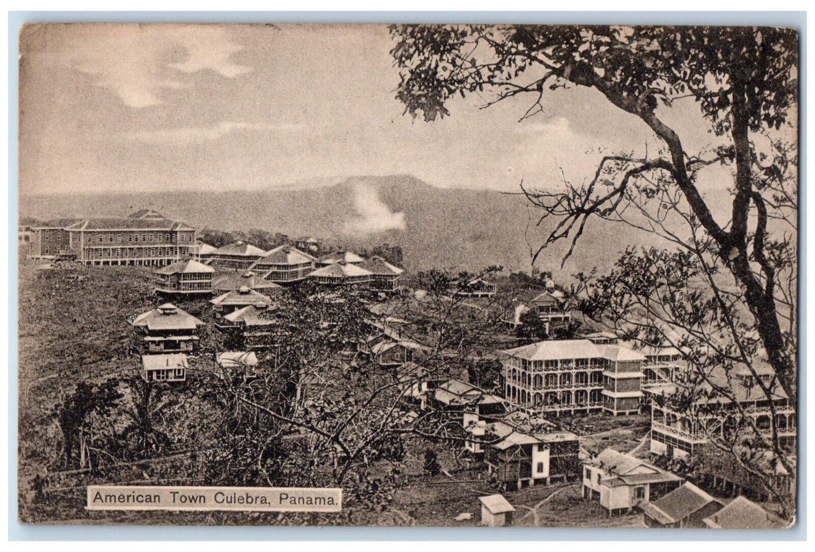 c1910 Bird\'s Eye View American Town Culebra Panama PM Vintage Antique Postcard