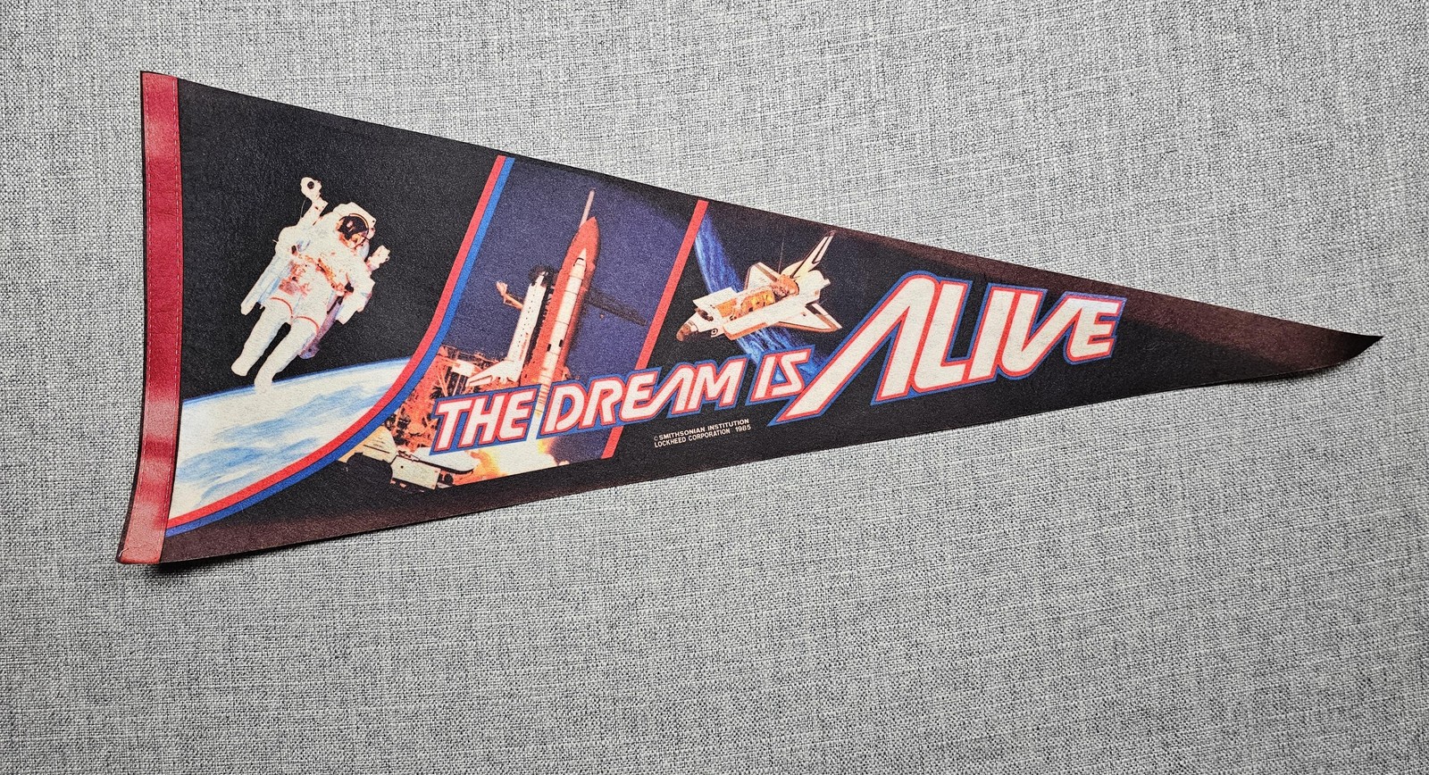 Vintage 1985 Smithsonian The Dream Is Alive NASA Space Shuttle Pennant Flag