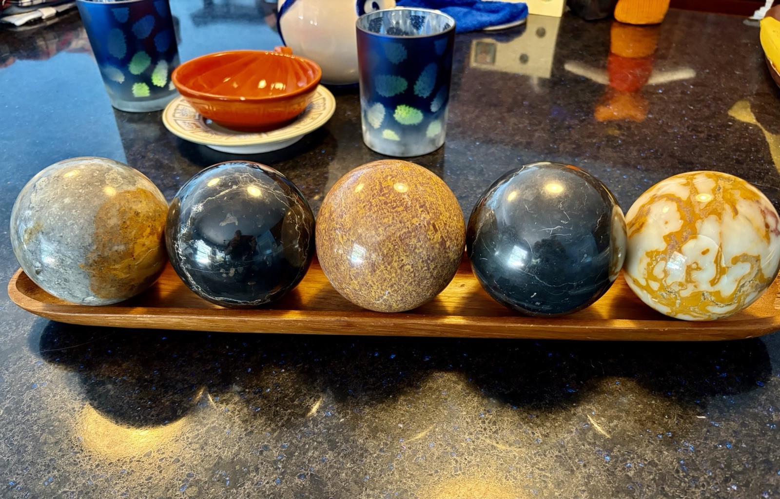 Set (lot) Of 5 LARGE Crystal Mineral Spheres Approximately 100mm Diameter Each