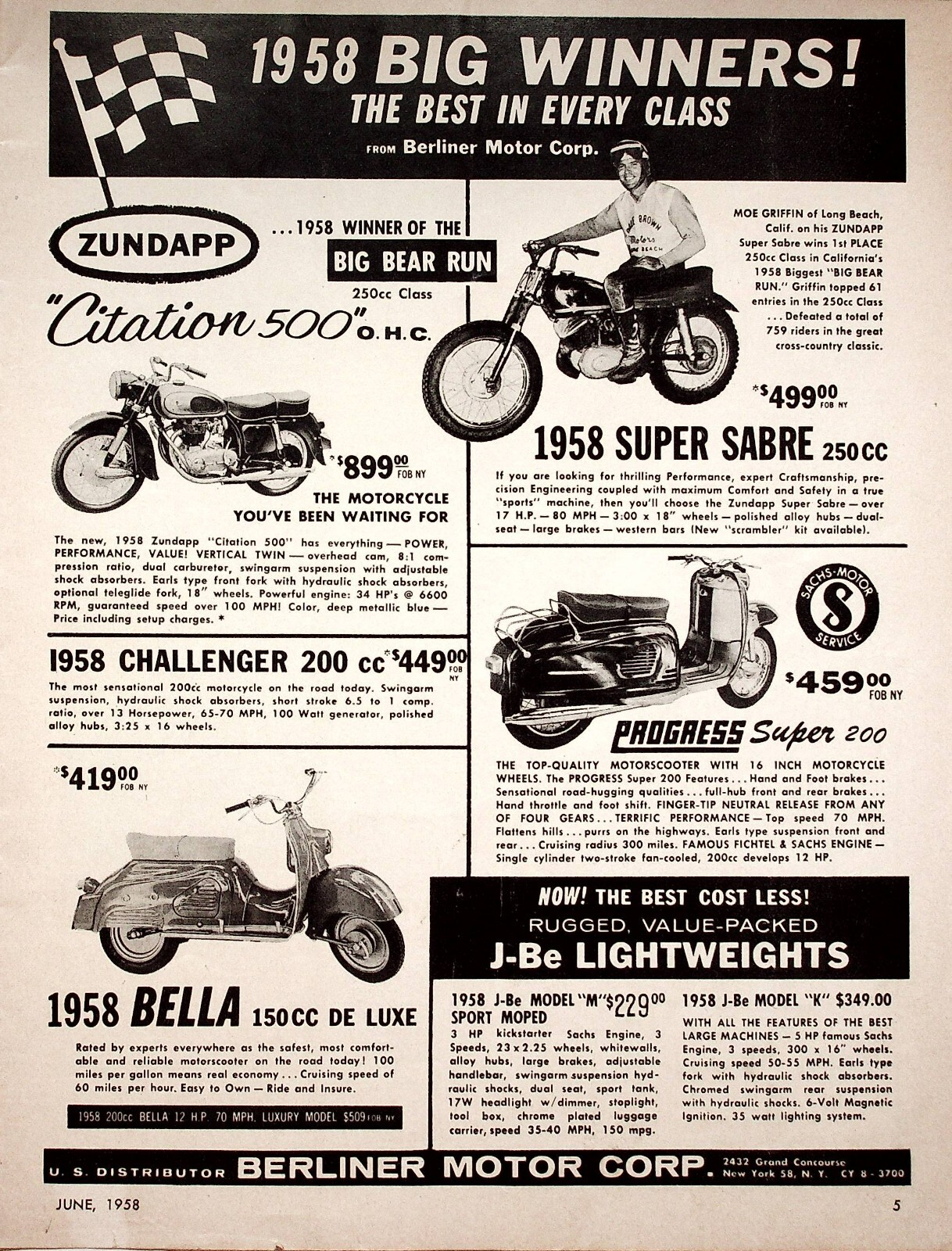 1958 Zundapp Citation Super Sabre Bella Scooter Vintage Berliner Motorcycle Ad