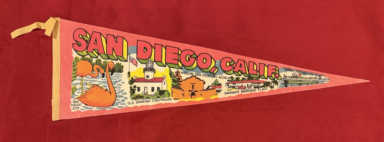 Vintage San Diego California 26 In Travel Pennant San Diego Zoo Harbor Excursion