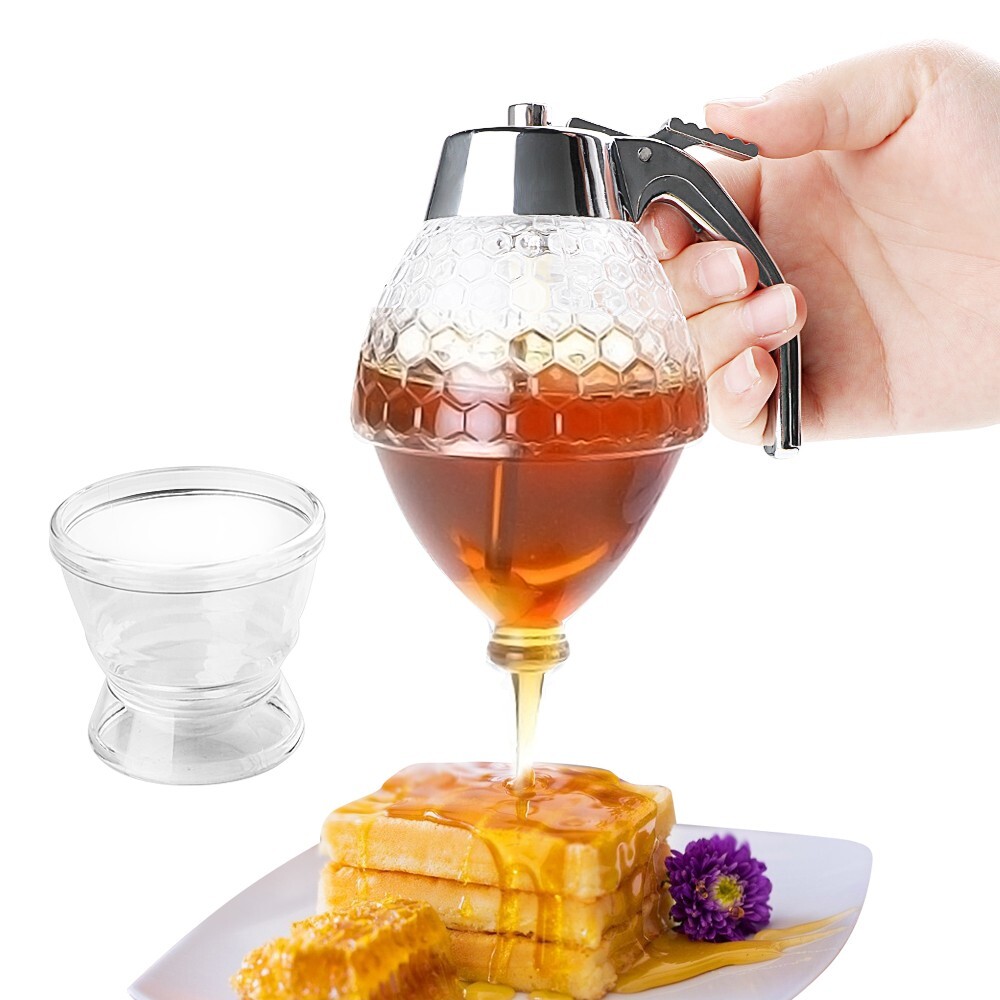 Honey Dispenser No Drip, Maple Syrup Dispenser, Honey Jar with Stand, 8 oz Pot 