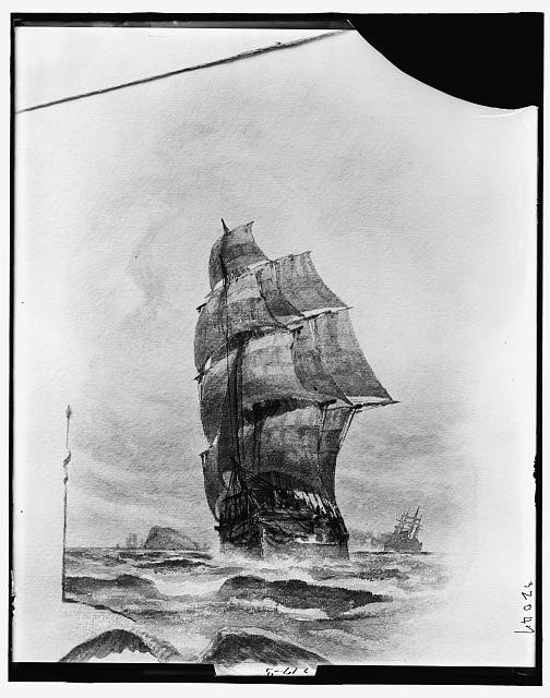 Photo:Sailing Ship Rising Wind 1800s Tall Ship Ocean Scene Print