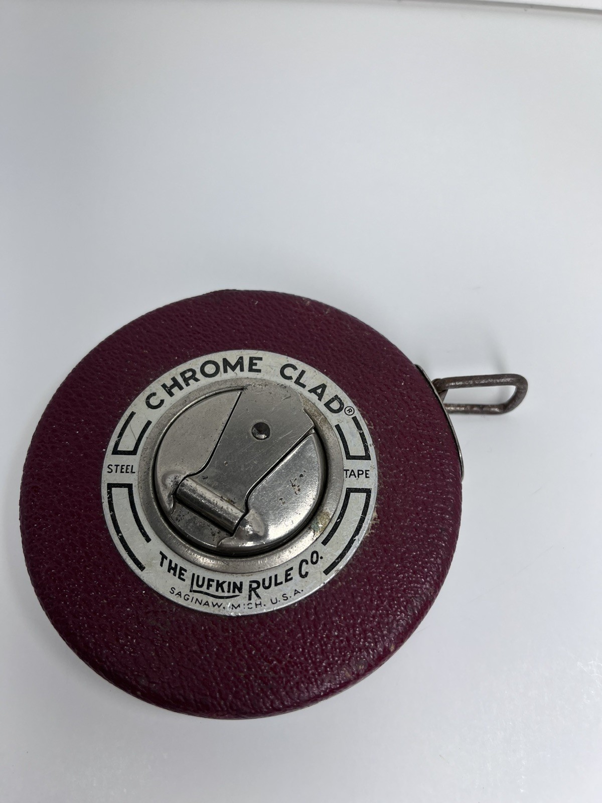 Vintage Lufkin Leader 50 FT Chrome Clad Steel Tape Measure Leather 