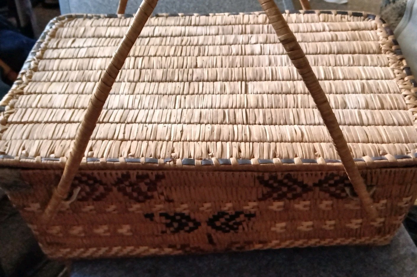 Antique Large Salish Thompson River, BC Lidded Basket - 