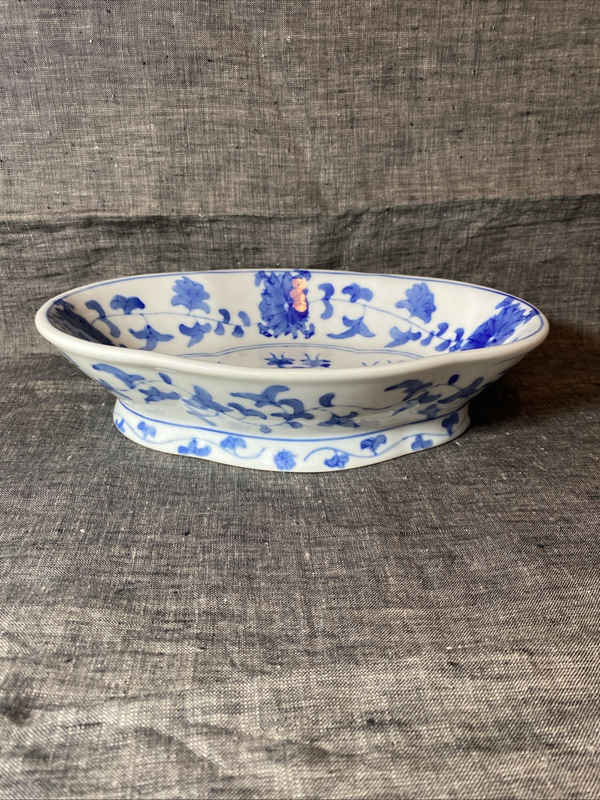 Vintage Blue And White Chinoiserie Footed Bowl