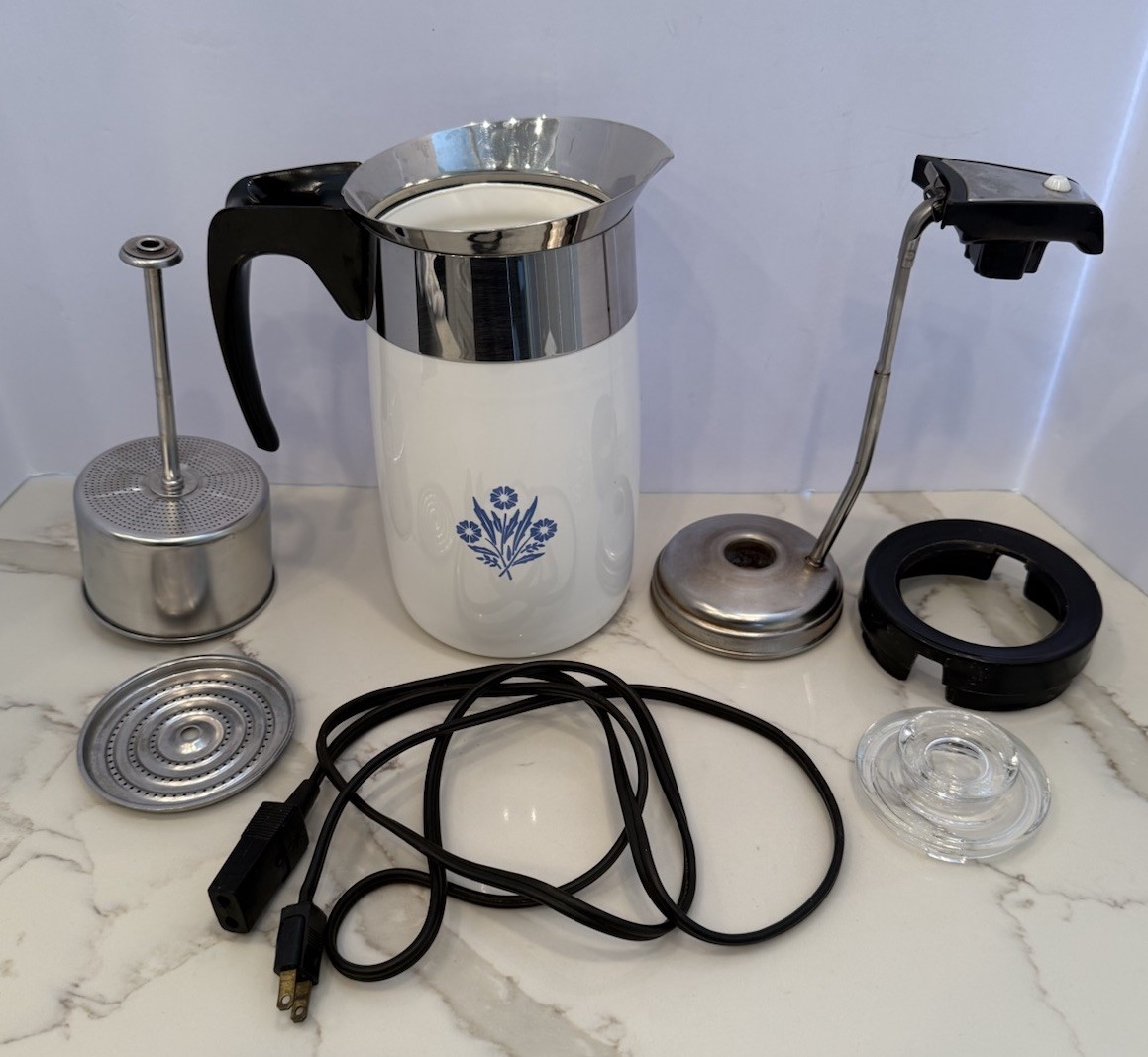 CorningWare VTG & Rare 10 Cup Blue CF Electric Coffee Maker Complete & Works