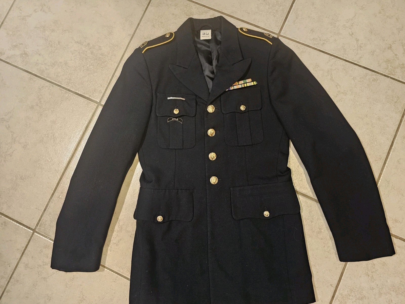Bremen-Bowdon Men\'s 32R CLA Wool JCLC Jacket ~ Army Blue w/ Pins 