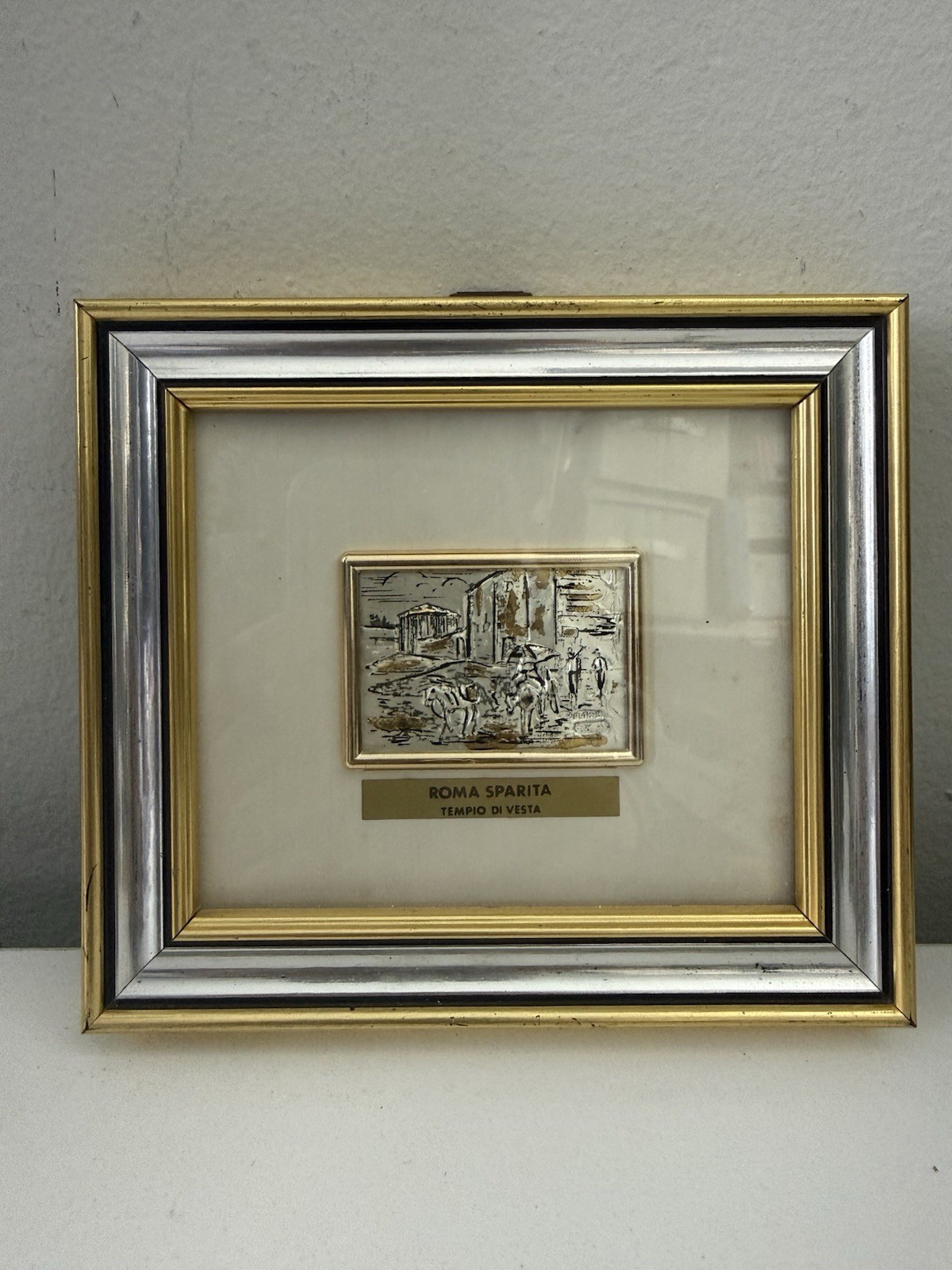 Vintage Roma Sparita Via Giulia Silver 925 Gold Leaf Italian Framed Art