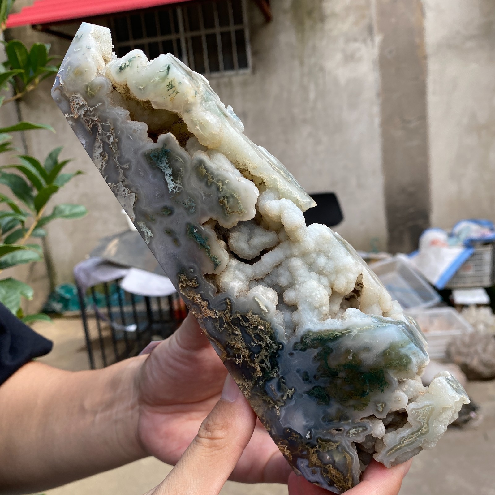 Green Moss Agate Tower - Polished Square Point Crystal Obelisk - 2.4LB