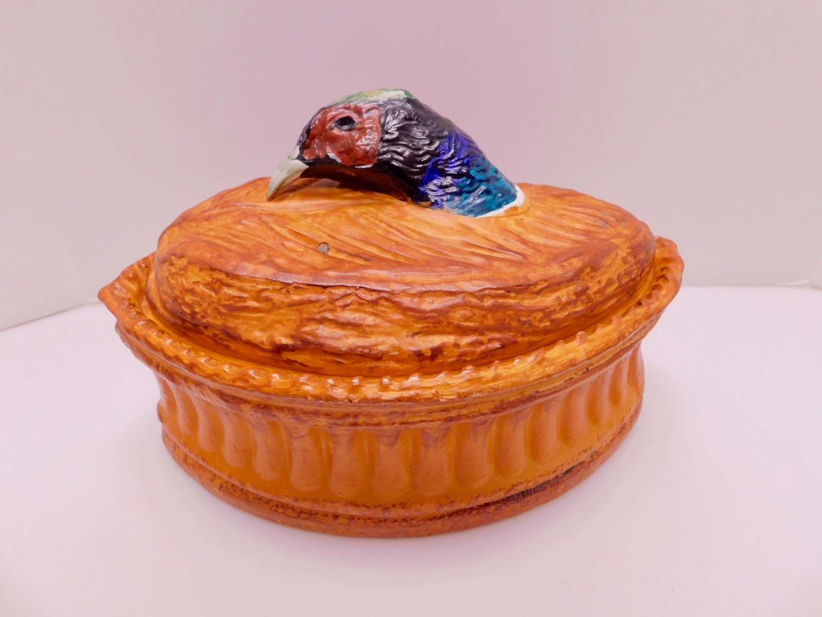 VTG Pillivuyt France Pate en Croute Tureen Casserole Pheasant Lid Trompe L'Oeil