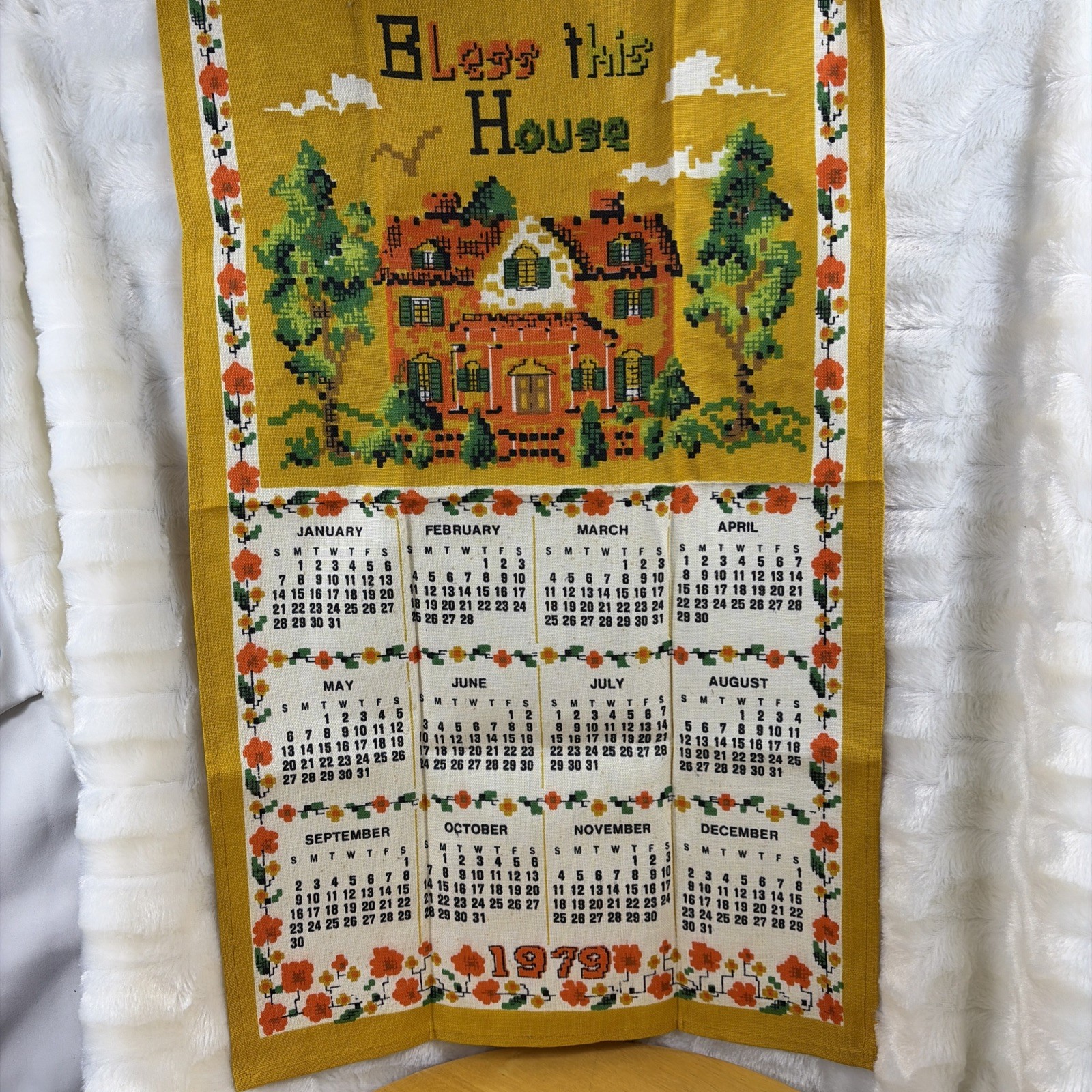 1979 Bless this House calendar vintage  kitchen towel