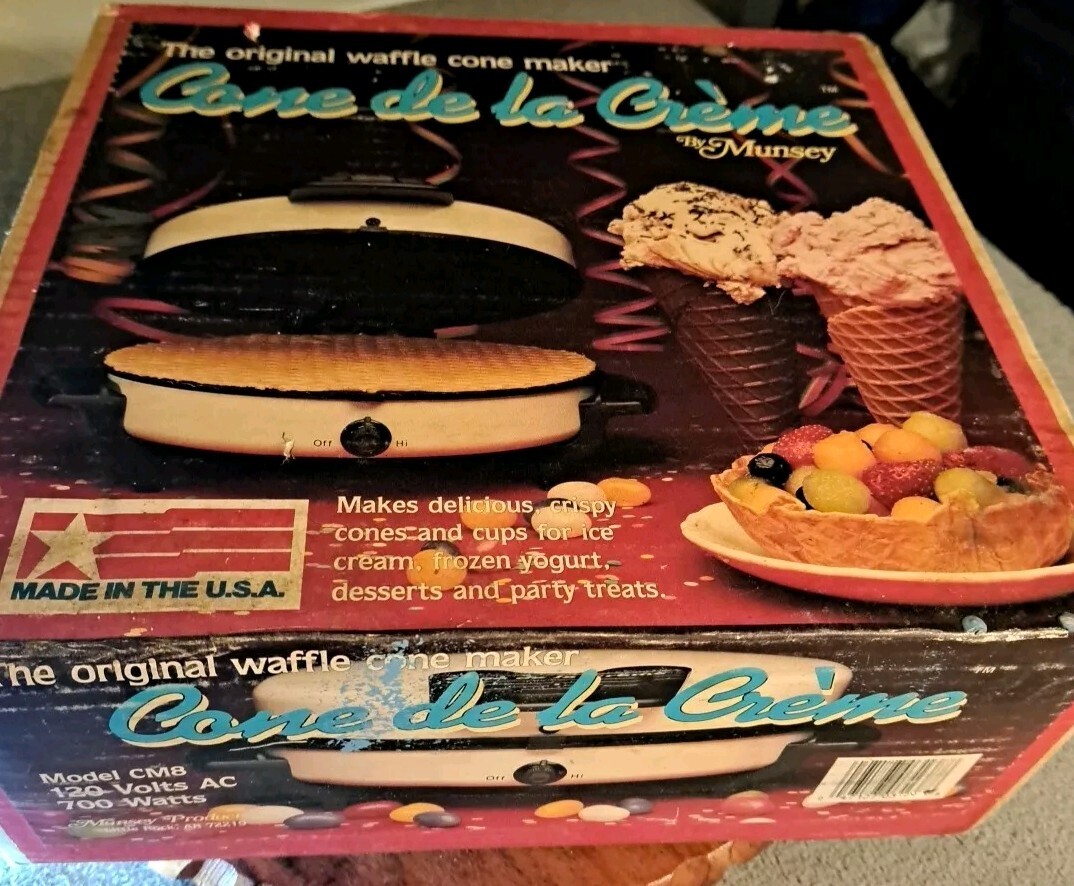 VINTAGE MUNSEY ORIGINAL WAFFLE CONE MAKER DE LA CREME WITH BOX MODEL CM8