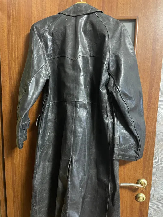 WWII Era German Leather Trench Coat Officer Style Double Breasted Long Jacket