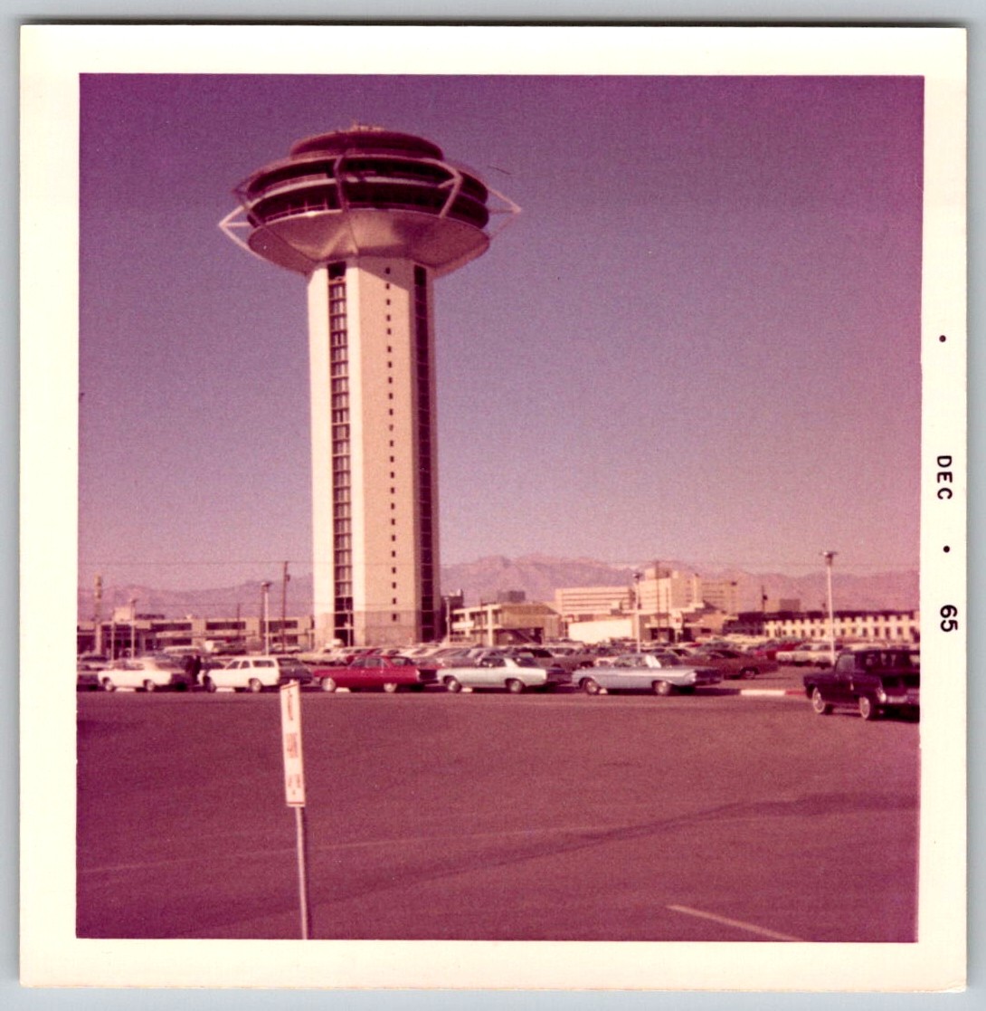 Vtg Color Snapshot Landmark Hotel Casino Tower Las Vegas Strip Cars 1965