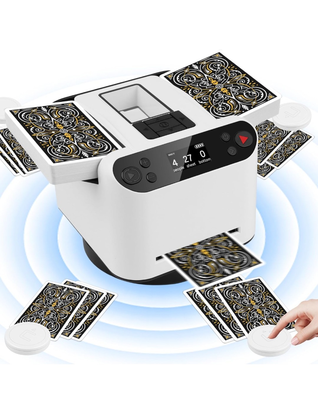 Automatic Card Shuffler and Dealer 2-in-1, 4 Drawing Remotes, 360°. MAX6. READ Automatic Card Shuffler and Dealer 2-in-1, 4 Drawing Remotes, 360°. MAX6. READ