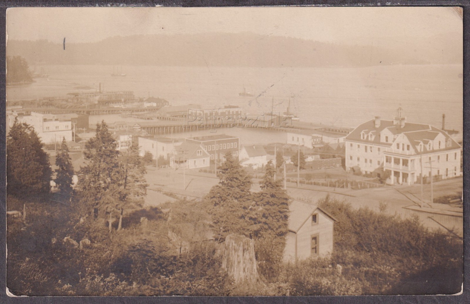 OR North Bend RARE OOAK RPPC c.1907 BIRD\'S EYE VIEW of TOWN & COOS BAY