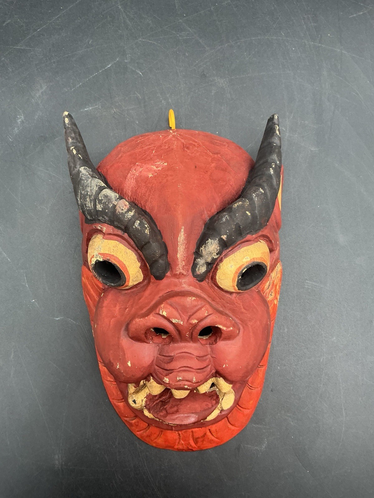 Vintage Himalayan Carved Wood Horned Demon Dance Mask Nepal Tibet