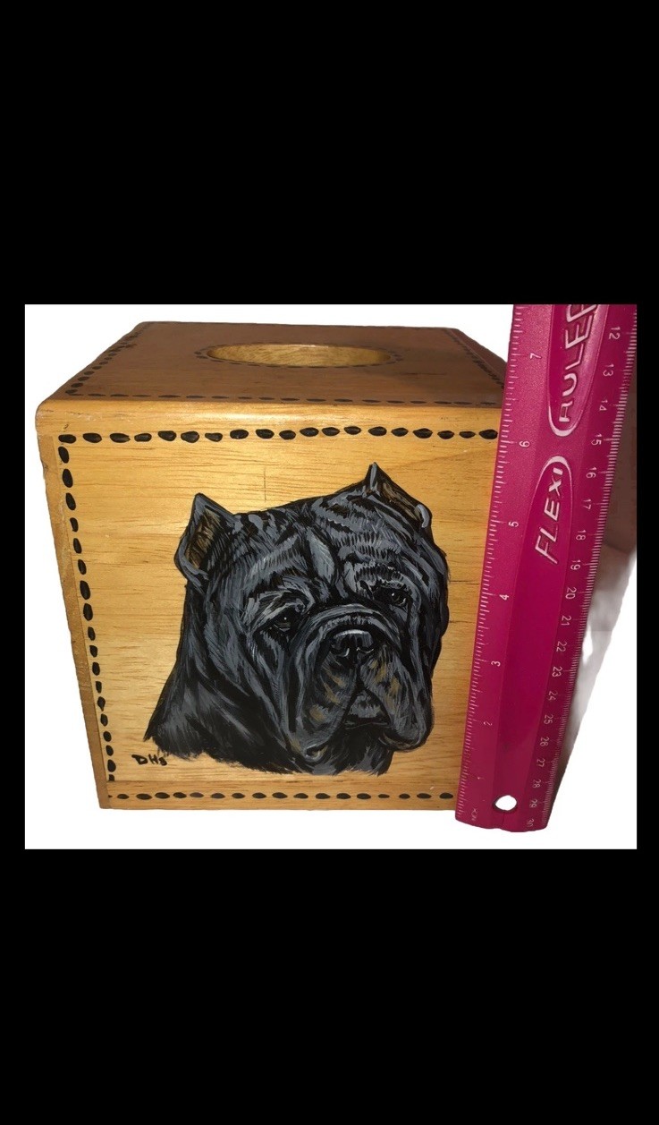 Fun Vintage Hand Painted Cane Corso Dog Wood Tissue Box Cover Fun Vintage Hand Painted Cane Corso Dog Wood Tissue Box Cover