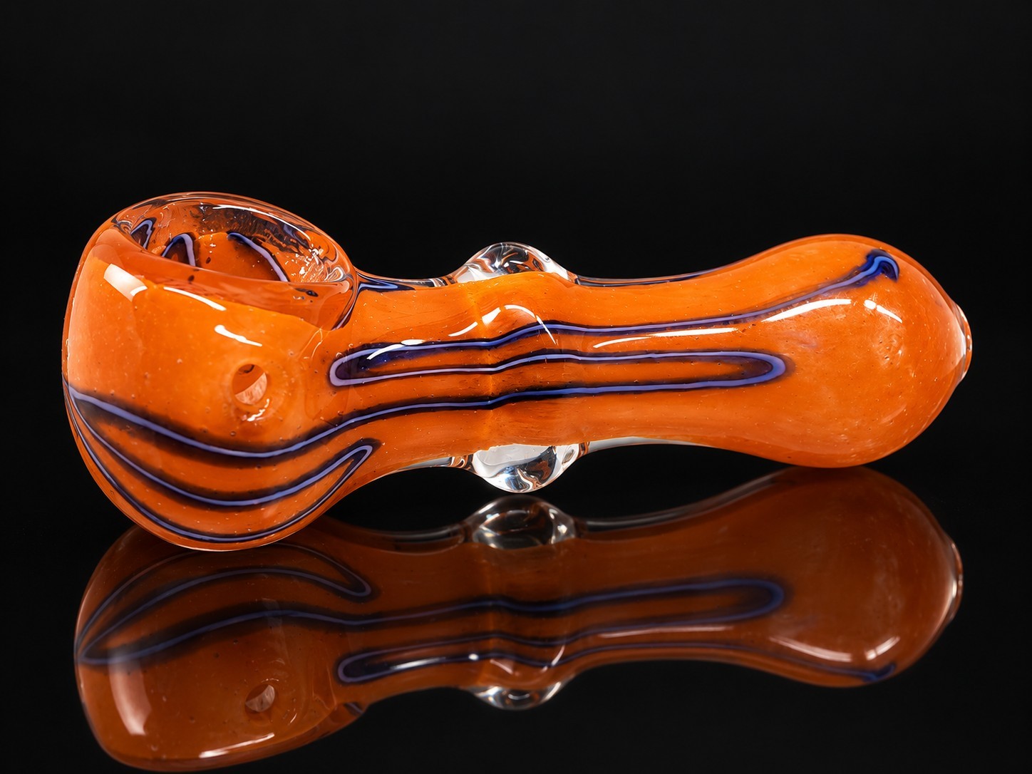Mini Glass Tobacco Hand Pipe Orange Blue Swirl Pocket Size 2+ Inch