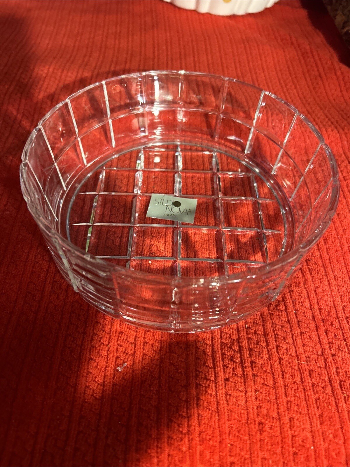 Vintage Round Crystal Glass Bowl Studio Nova Japan Waffle Pattern Retro Bowl 