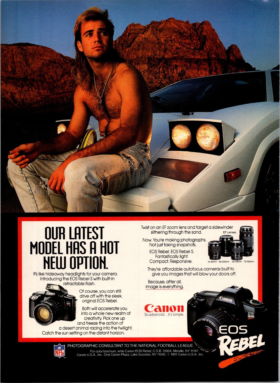 1991 • Andre Agassi for Canon Print Ad • 1990s Lamborghini Countach GA.39