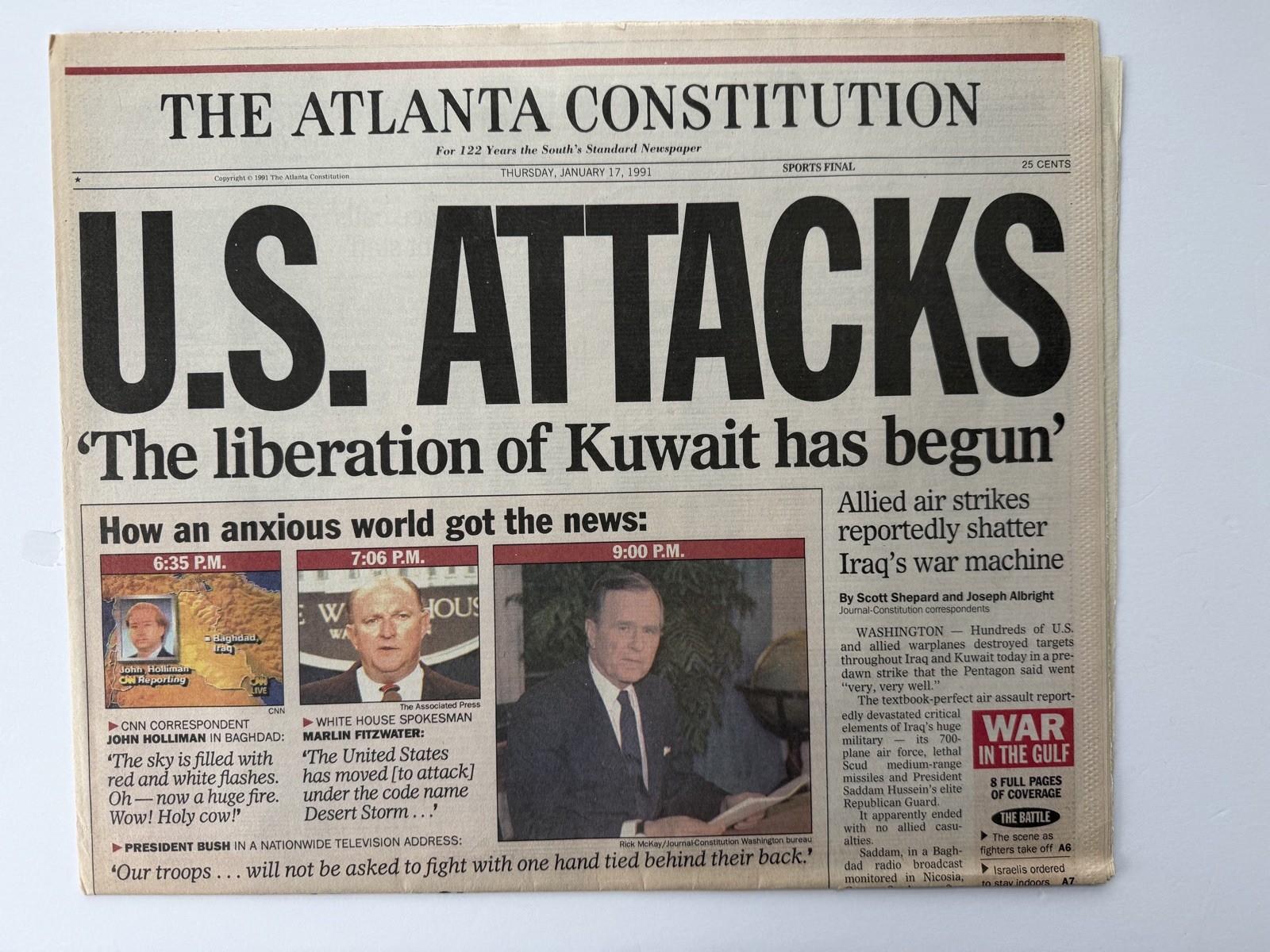 Atlanta GA Newspaper 1991 Jan 17 U.S. Attacks Iraq War Desert Storm (16 pages)