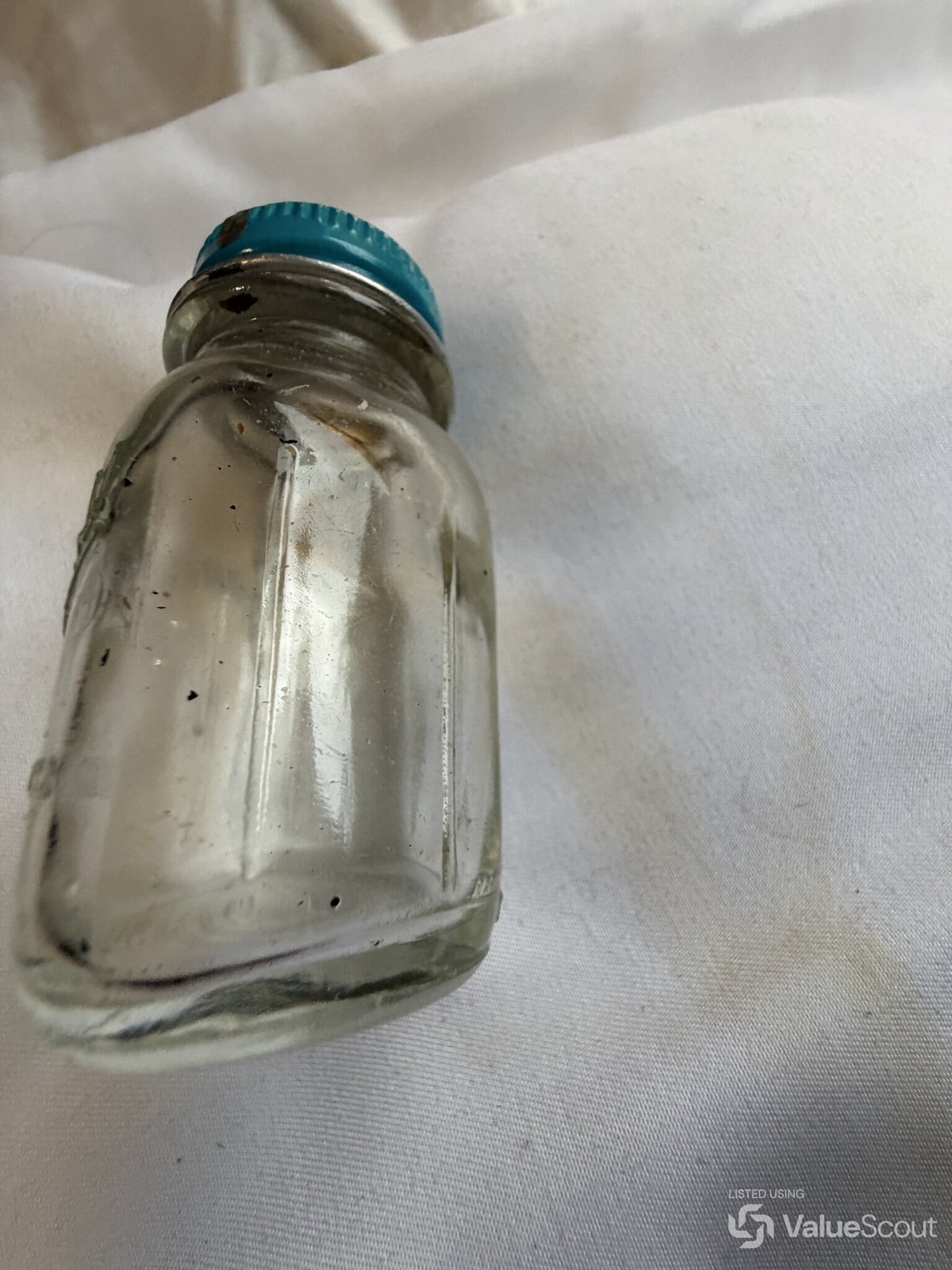 Vintage Mid-Century Molded Glass Salt Shaker Blue Metal Cap Vintage Mid-Century Molded Glass Salt Shaker Blue Metal Cap