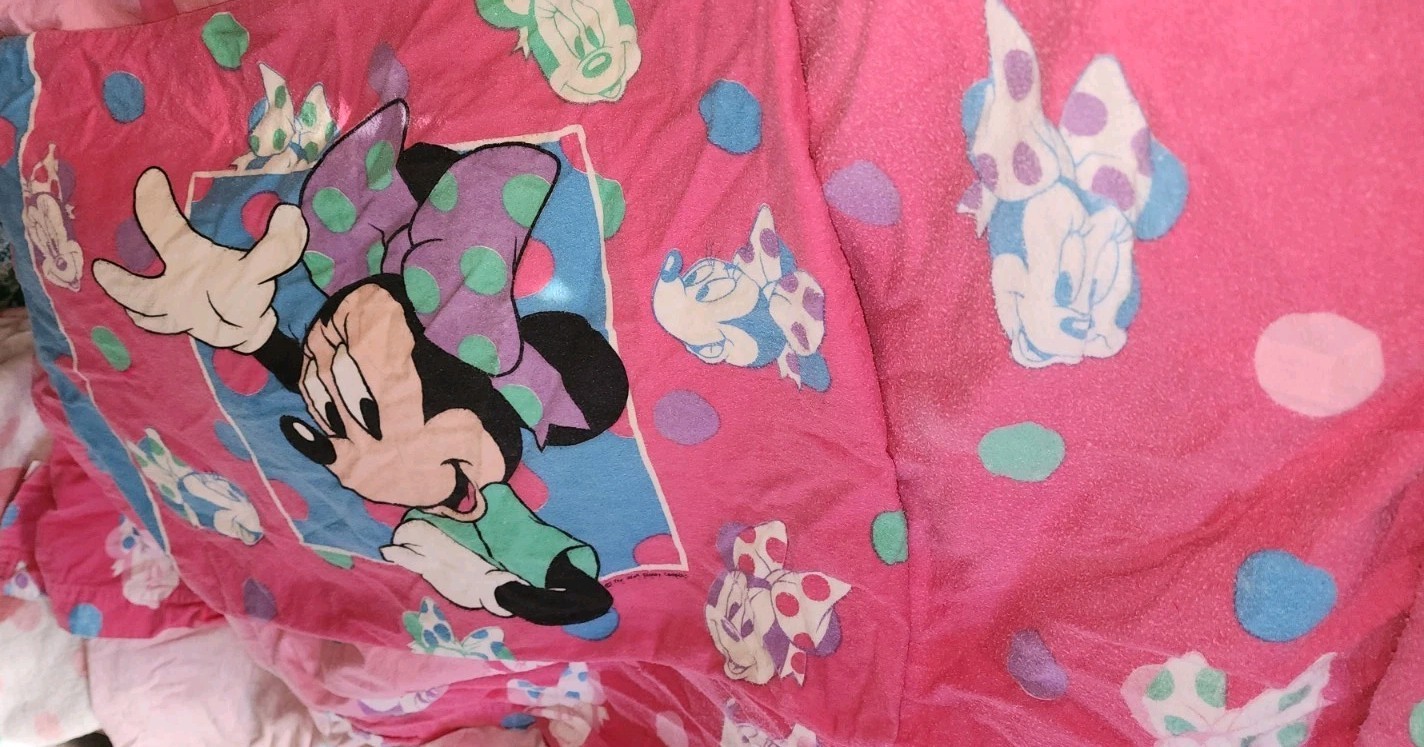 Disney Vtg Minnie Mouse 3 Pc Twin Flannel Sheet Set 100% Cotton Pink Rare Read