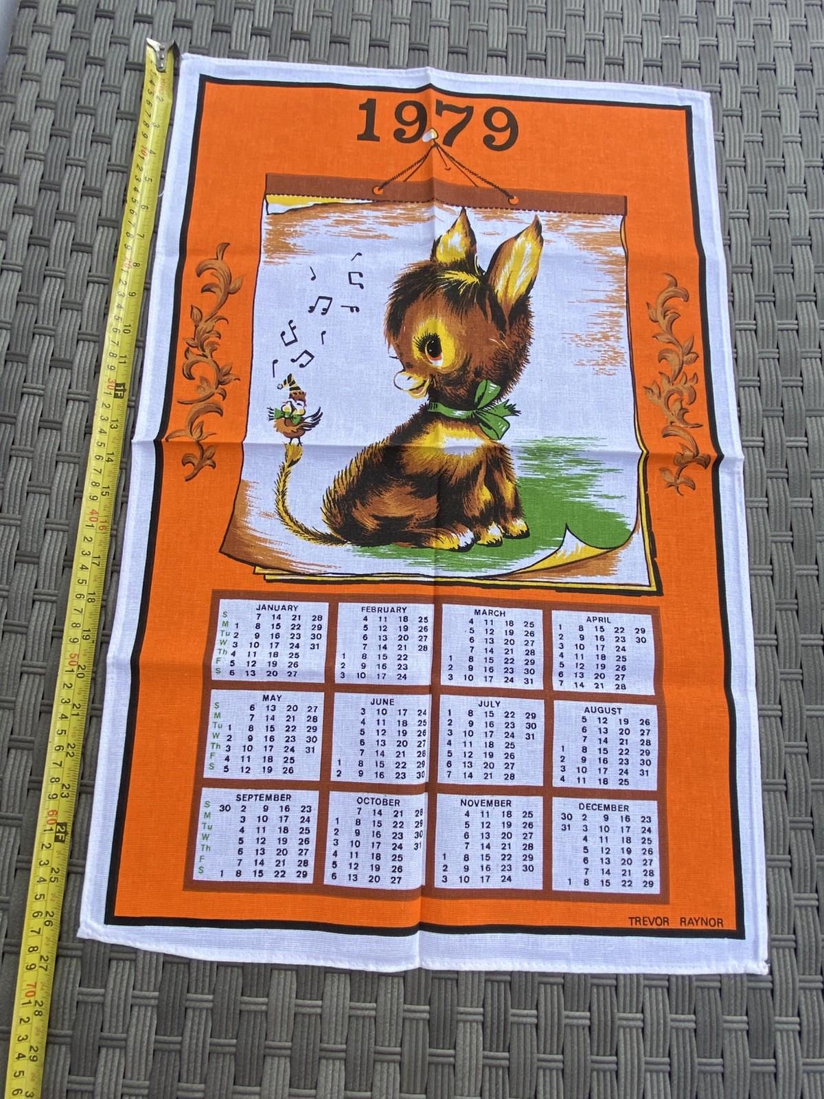 Vintage 1979 Calendar Tea Towel Trevor Raynor Kitsch Donkey Retro Unused 