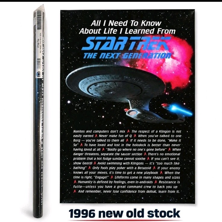 Vintage 1996 Star Trek TNG All I Need to Know Poster PTW759 NOS Enterprise D