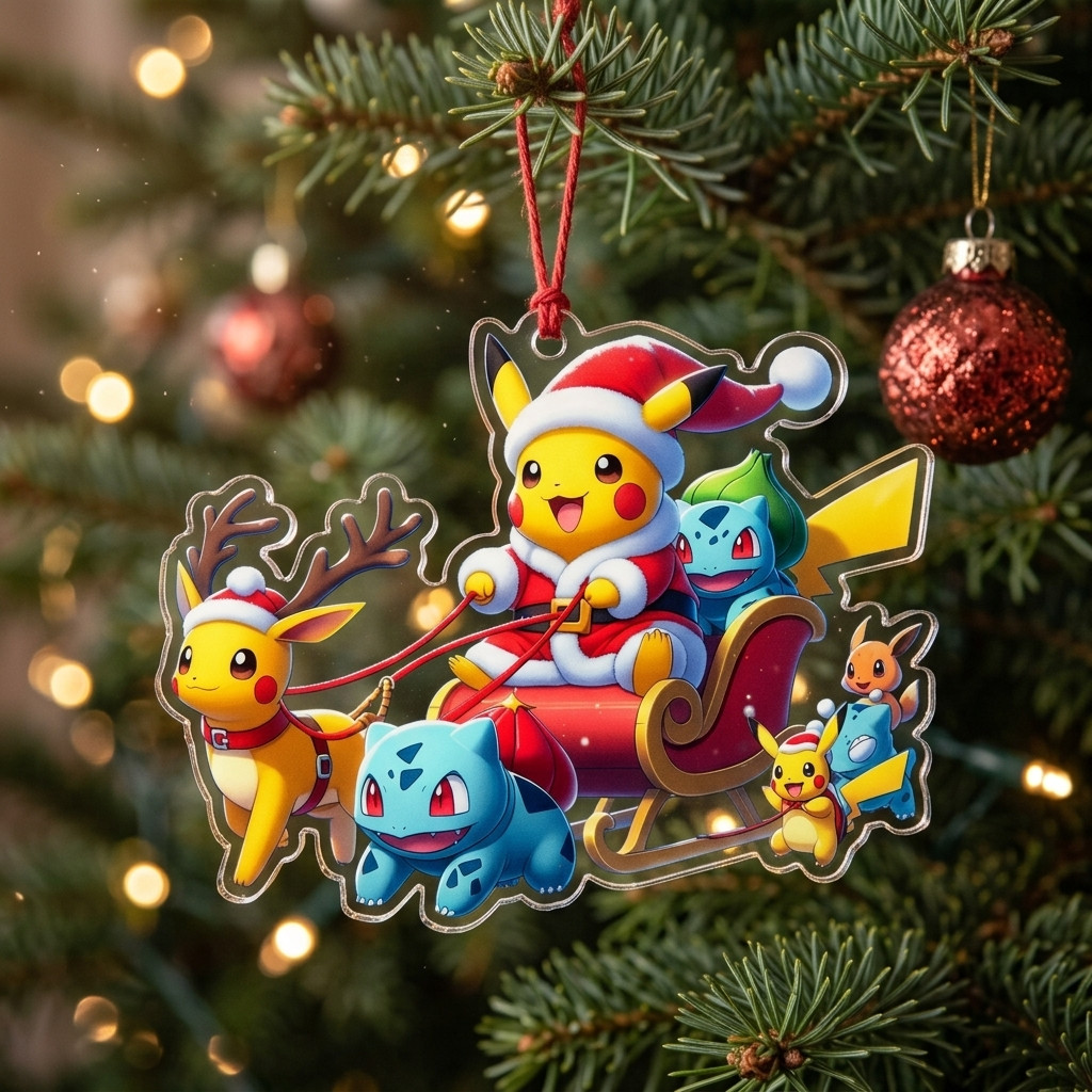 Pokemon Pikachu Santa Sleigh Tree Acrylic Ornament CB3105