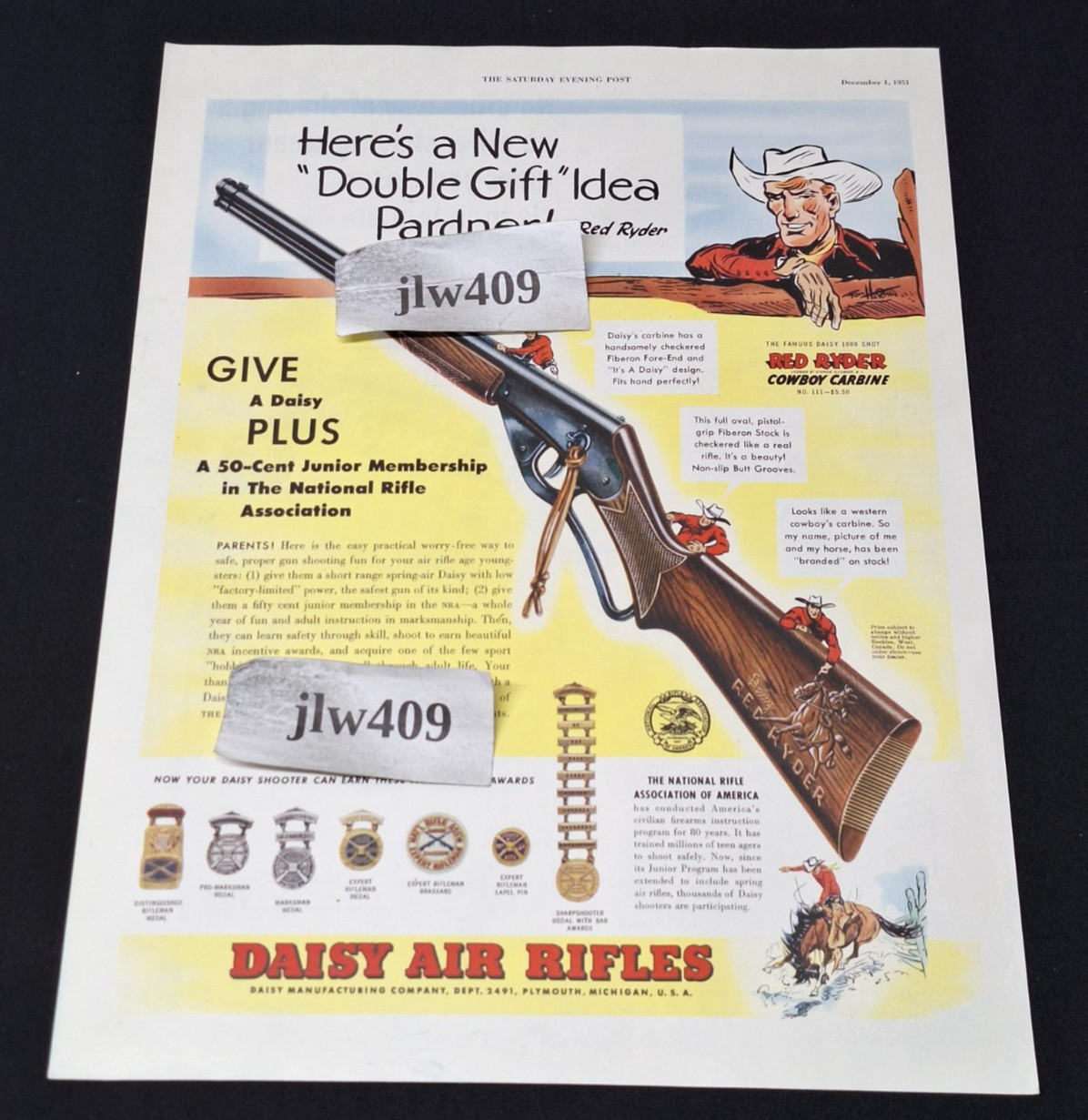1951 DAISY RED RYDER AIR RIFLE Print Ad Magazine Ad