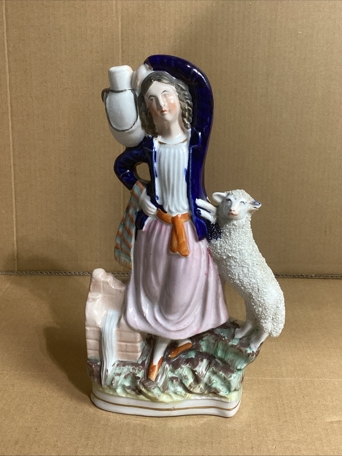Fine 9” Antique ENGLISH Staffordshire Milk Maiden Water Jug Lady SHEEP FIGURE