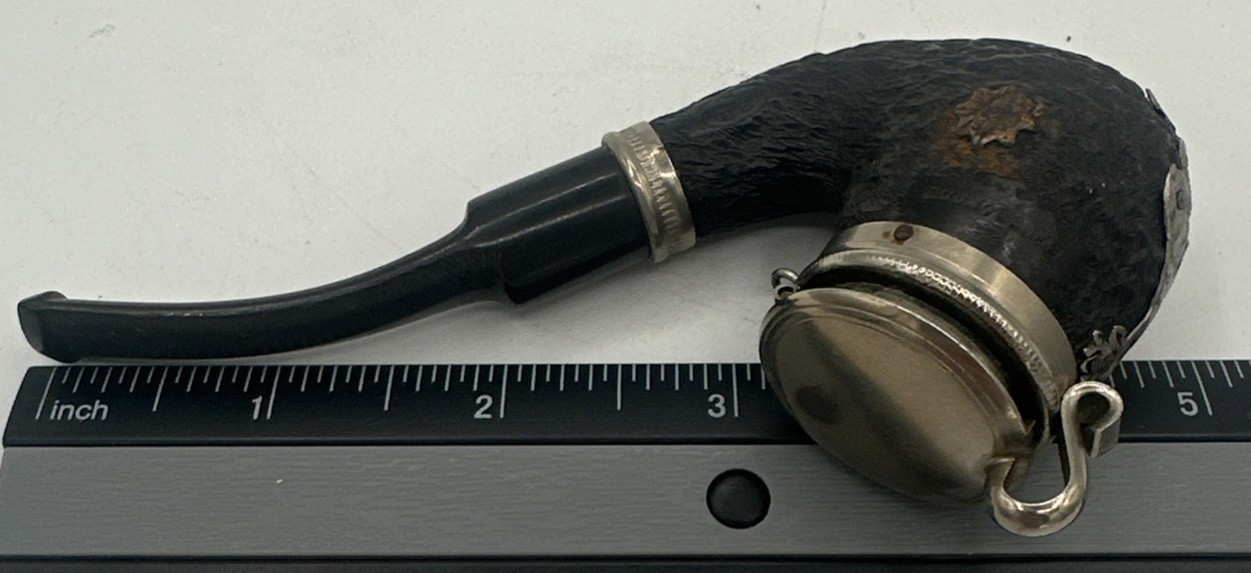 Vintage Swiss Made BBK Hinged Lid Carved Wood Tobacco Pipe Elk Stag
