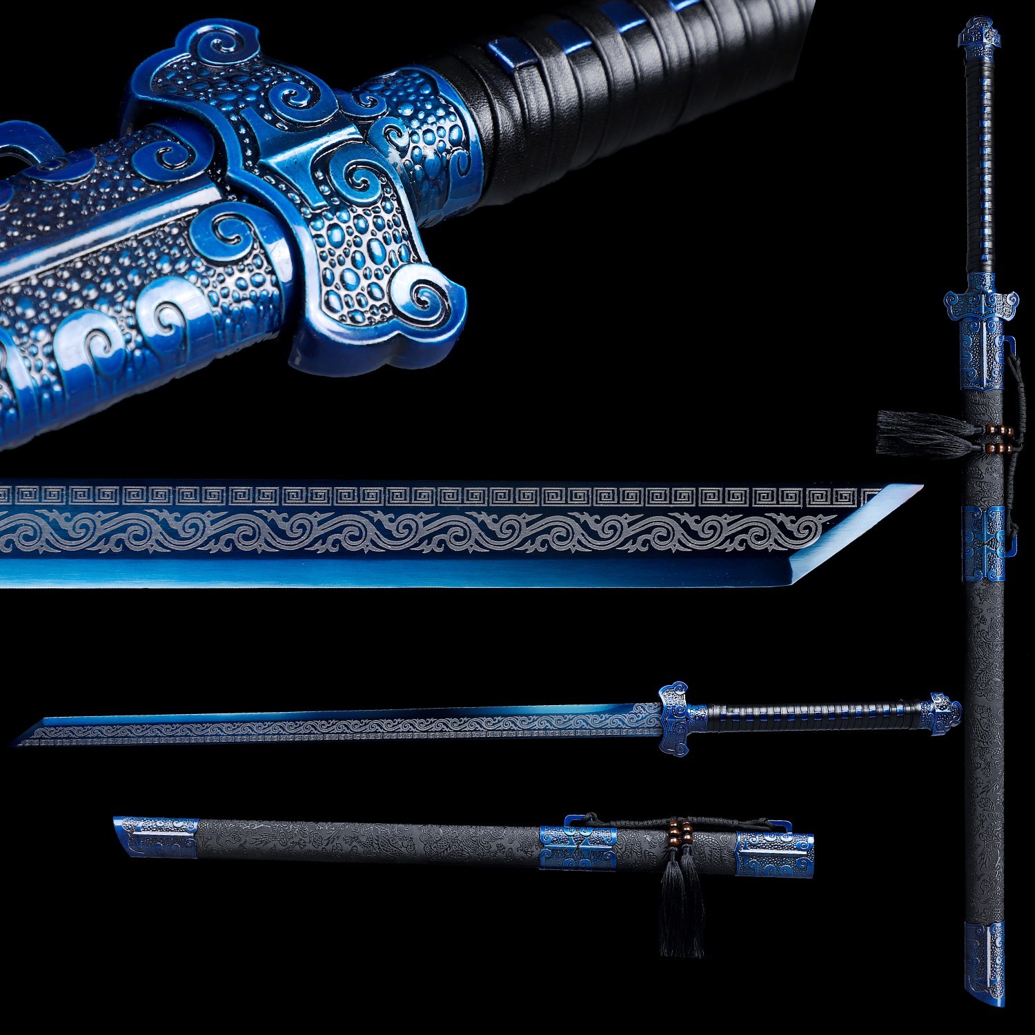 All Blue 1095 Carbon Steel Ninja Sword Japanese Straight Ninjato Full Tang