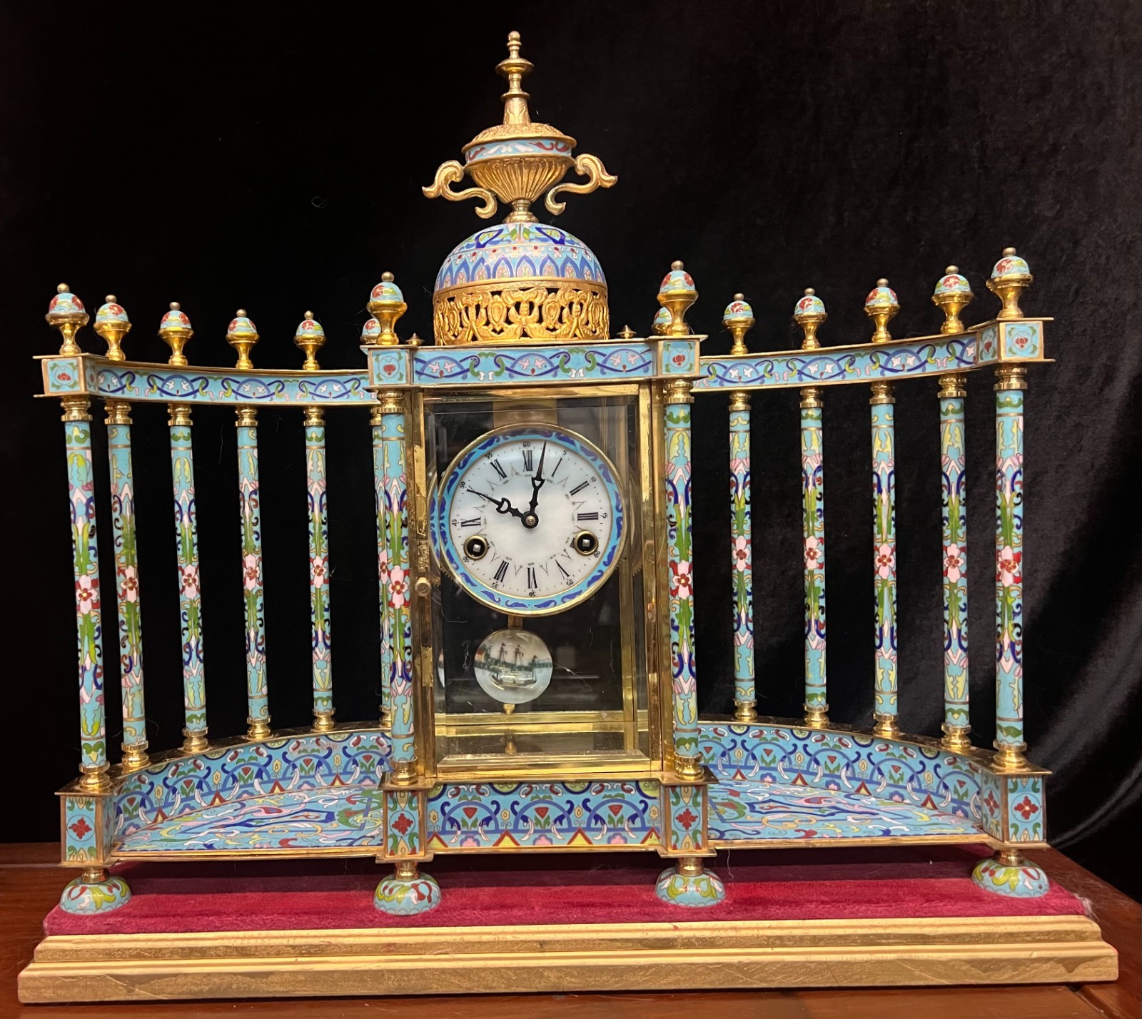 Large  Enamel cloisonne Mantle Clock