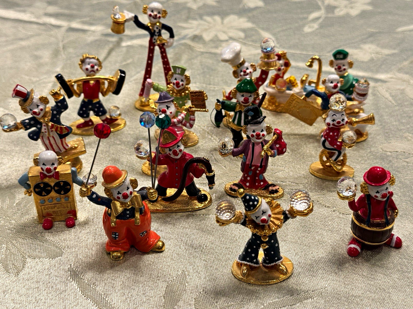 Vintage Spoontiques Pewter Hand-Painted Clown Figurines Lot of 16, 1980's