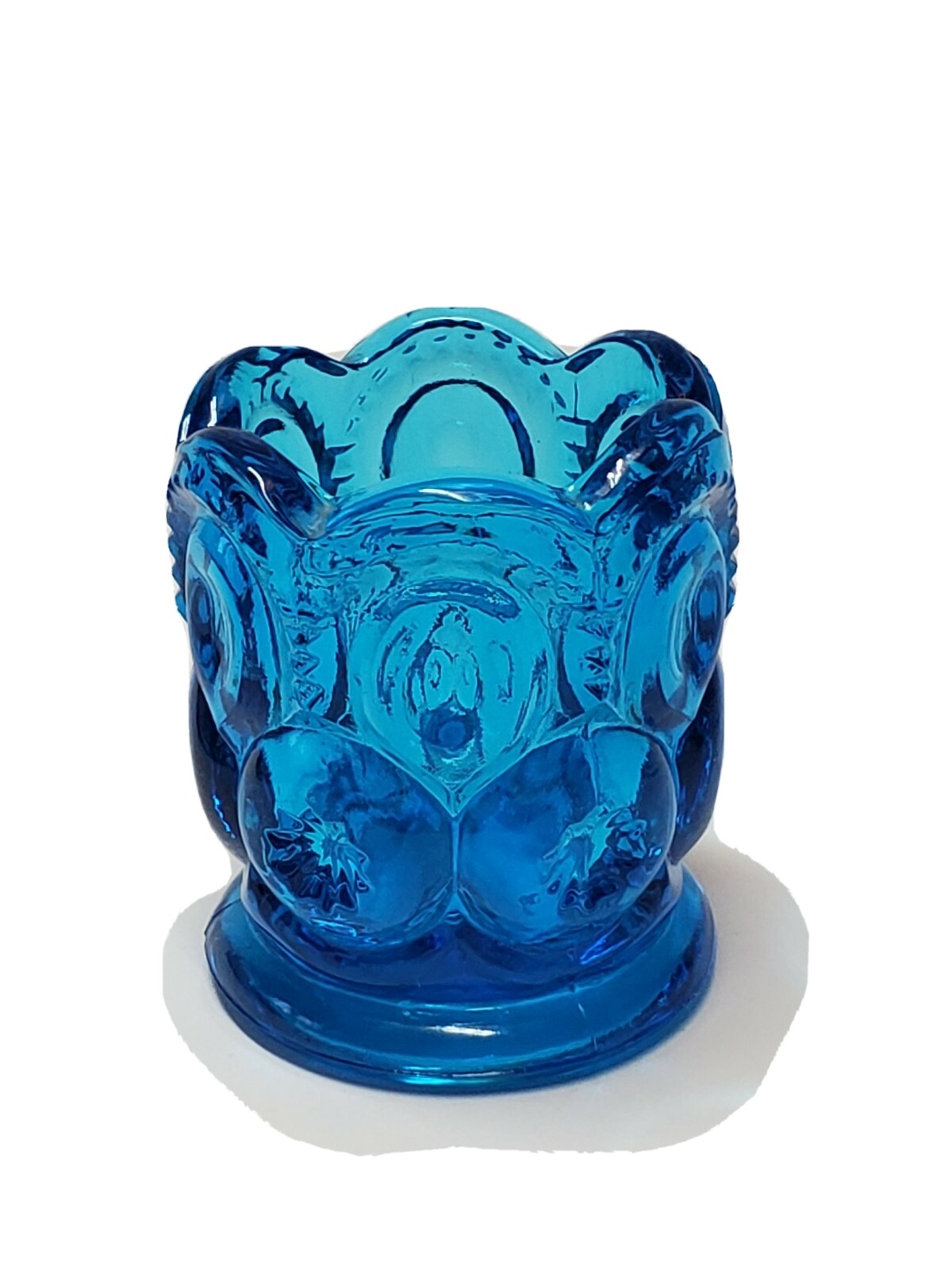 VINTAGE BLUE GLASS SCALLOP PANEL BEADED TOOTHPICK HOLDER COLLECTIBLE GLASSWARE