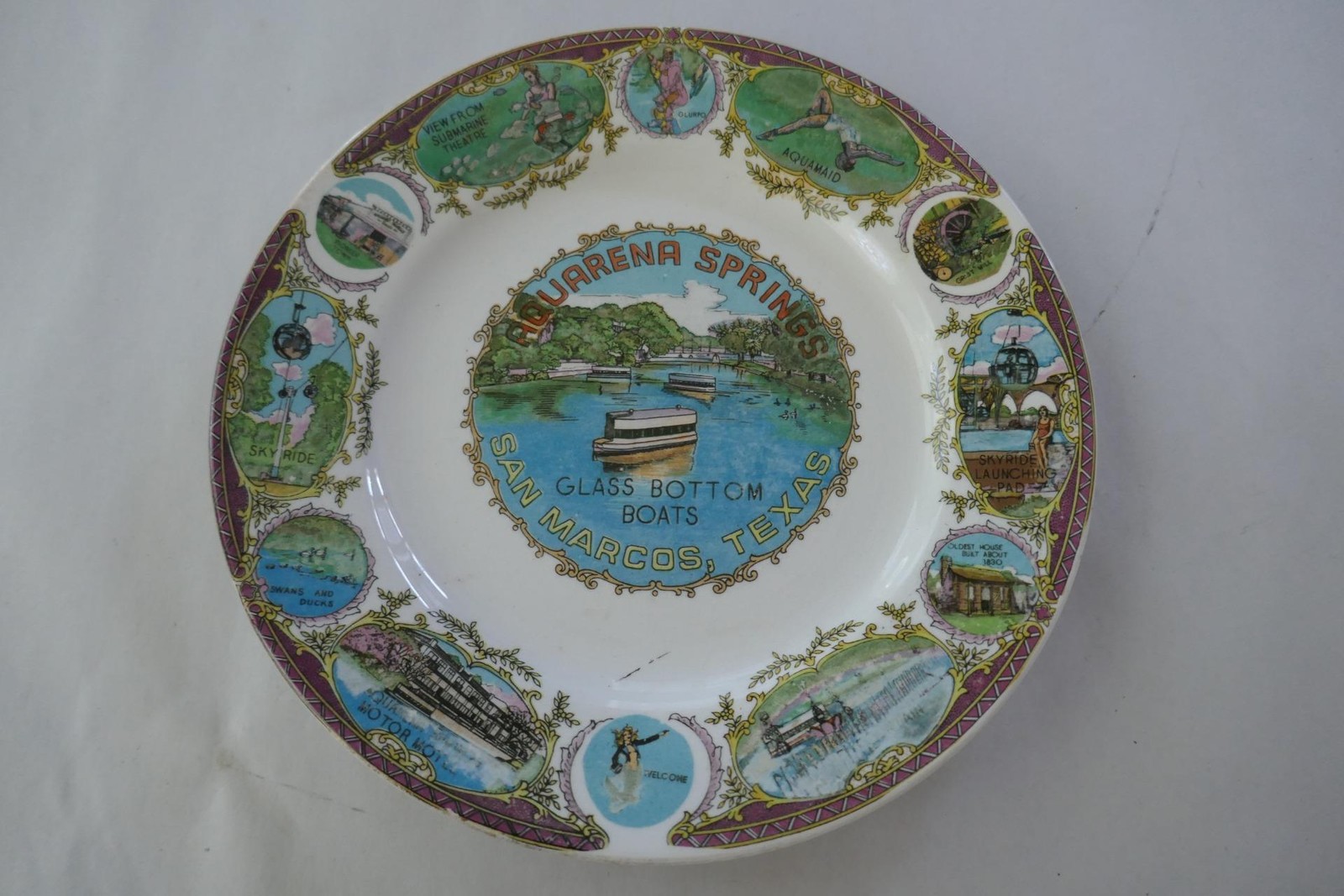 Vintage Aquarena Springs Plate San Marcos Texas 8 Inch Ceramic