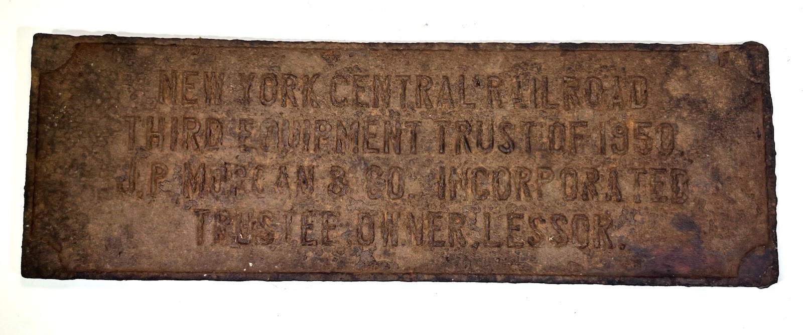 New York Central Railroad 3rd Equipment Trust 1950 JP Morgan Plate Plaque 16”x5”