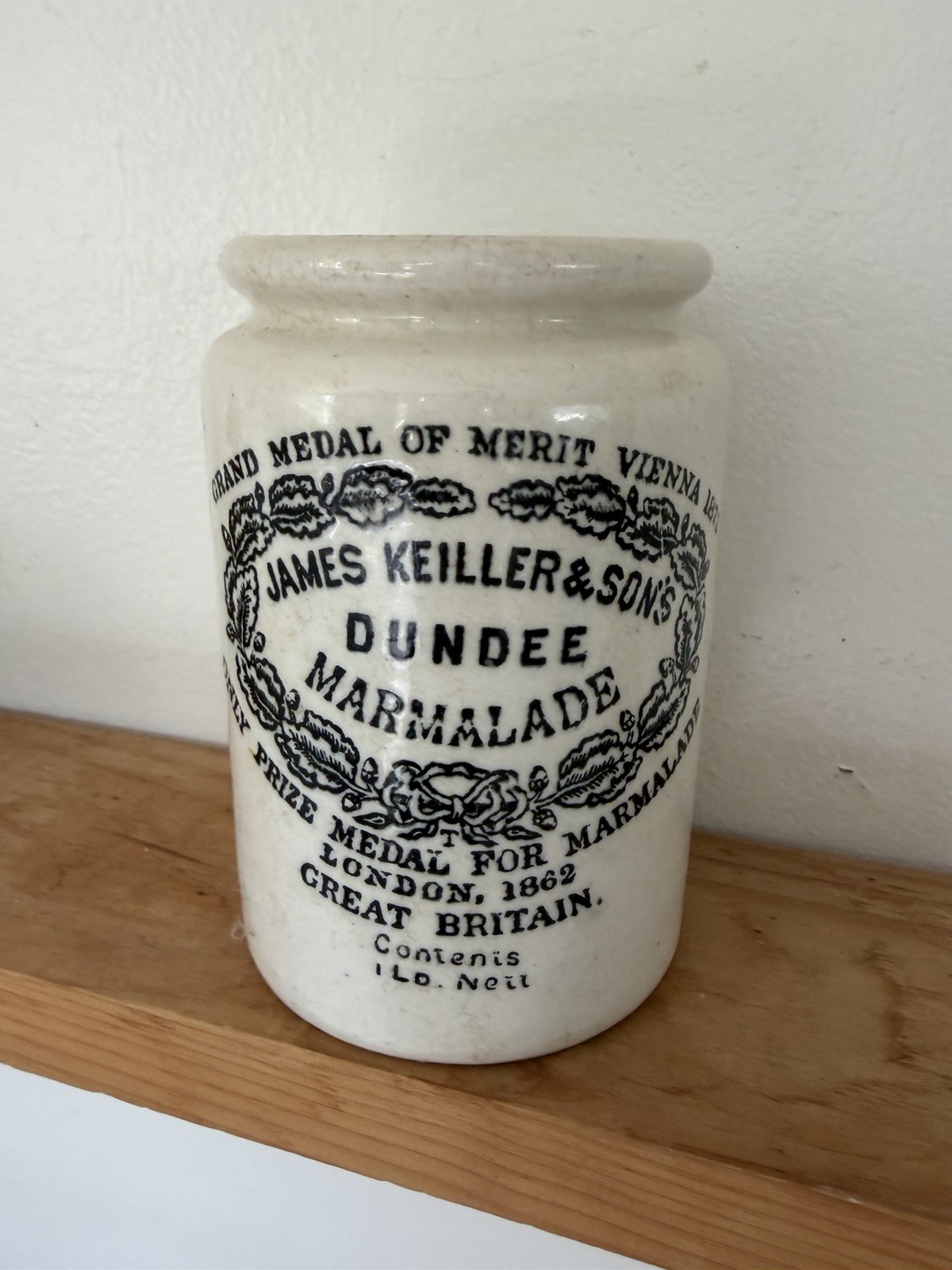 James Keiller & Sons Dundee Marmalade Ceramic Advertising Jar White/Black 1862