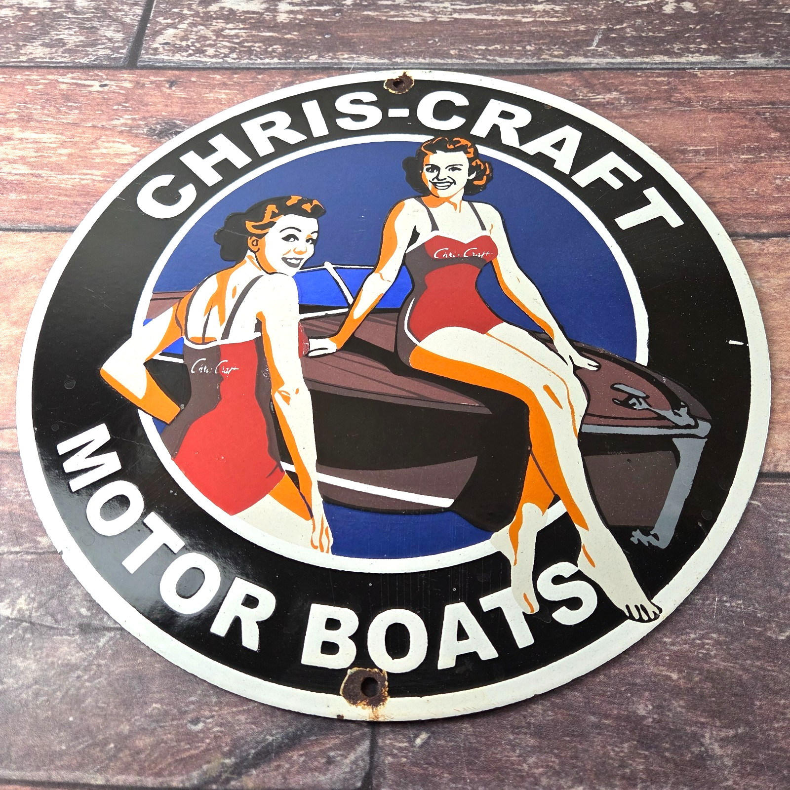 Vintage Chris Craft Sign - Motor Boats Porcelain Gas Pump Plate Sign
