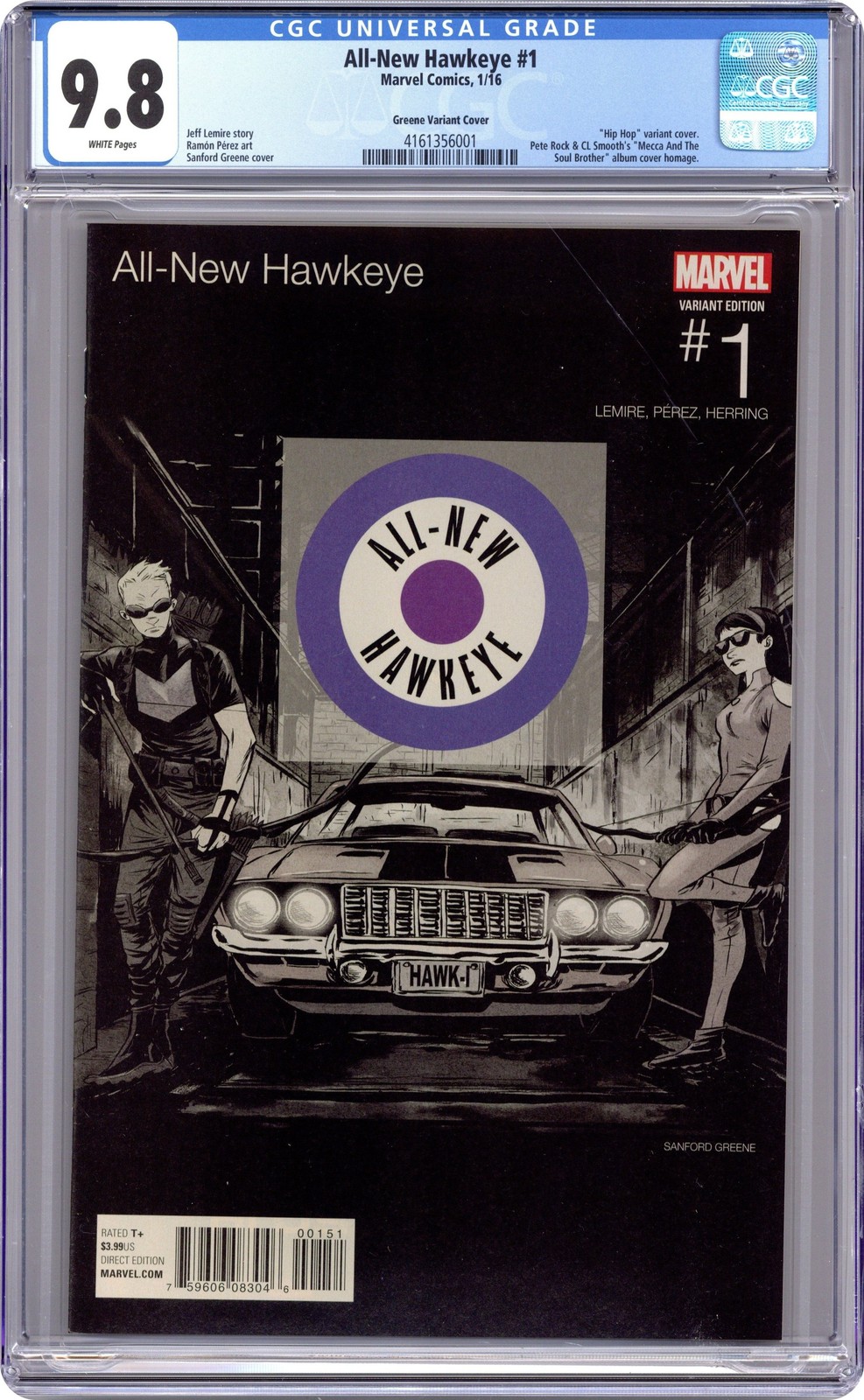 All New Hawkeye 1E Greene Variant CGC 9.8 2016 4161356001