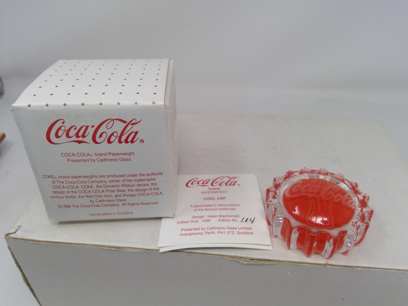 **RARE** Caithness Glass 1998 Coca Cola Cool Cap Paperweight #114 of 1000