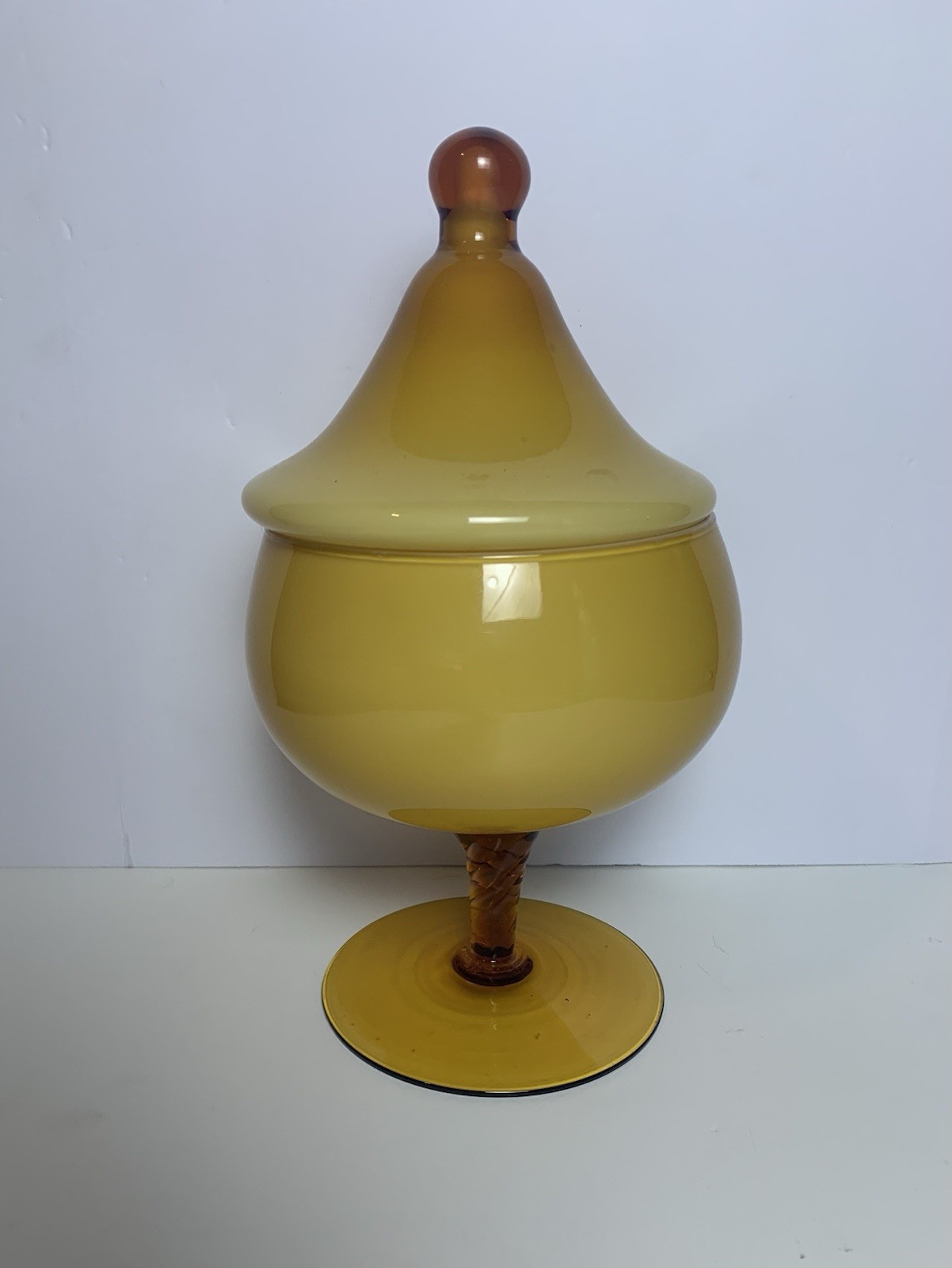 MCM Empoli Italian Art Glass Apothecary Or Candy Jar, Circus Tent Style