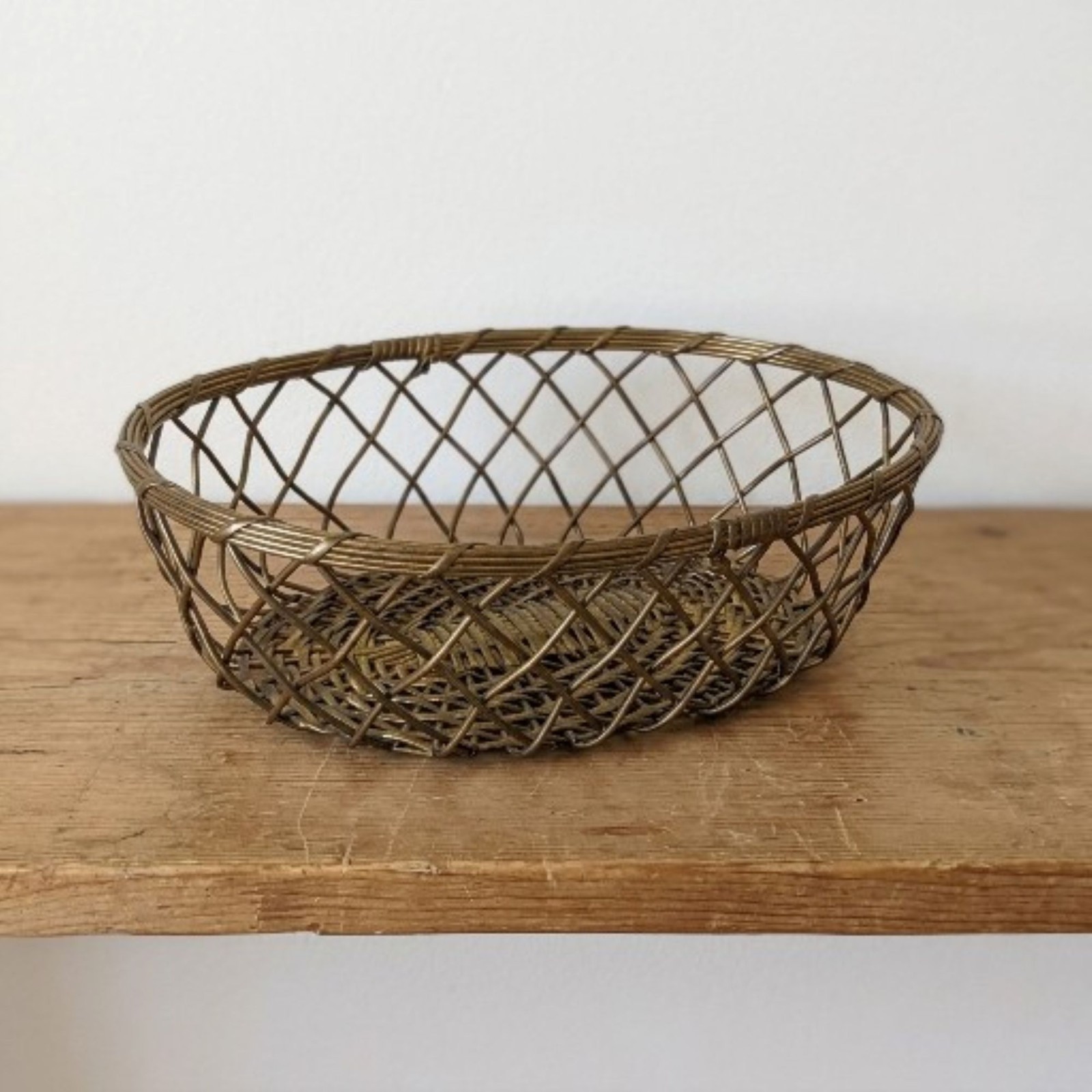 Vintage Brass Woven Basket 9.5\