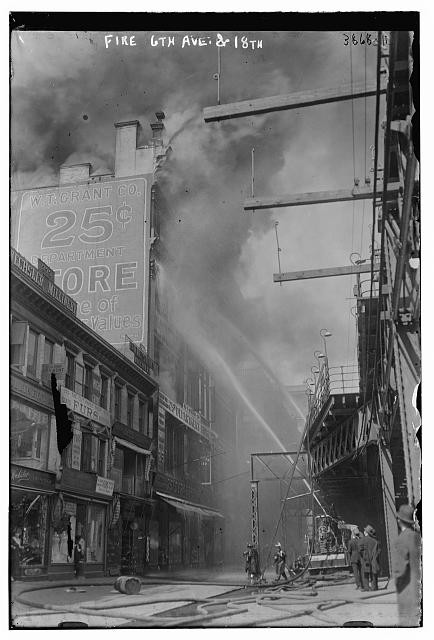 Photo:New York City 1916 6th Ave 18th St Firefighters Hose Smoke Fire