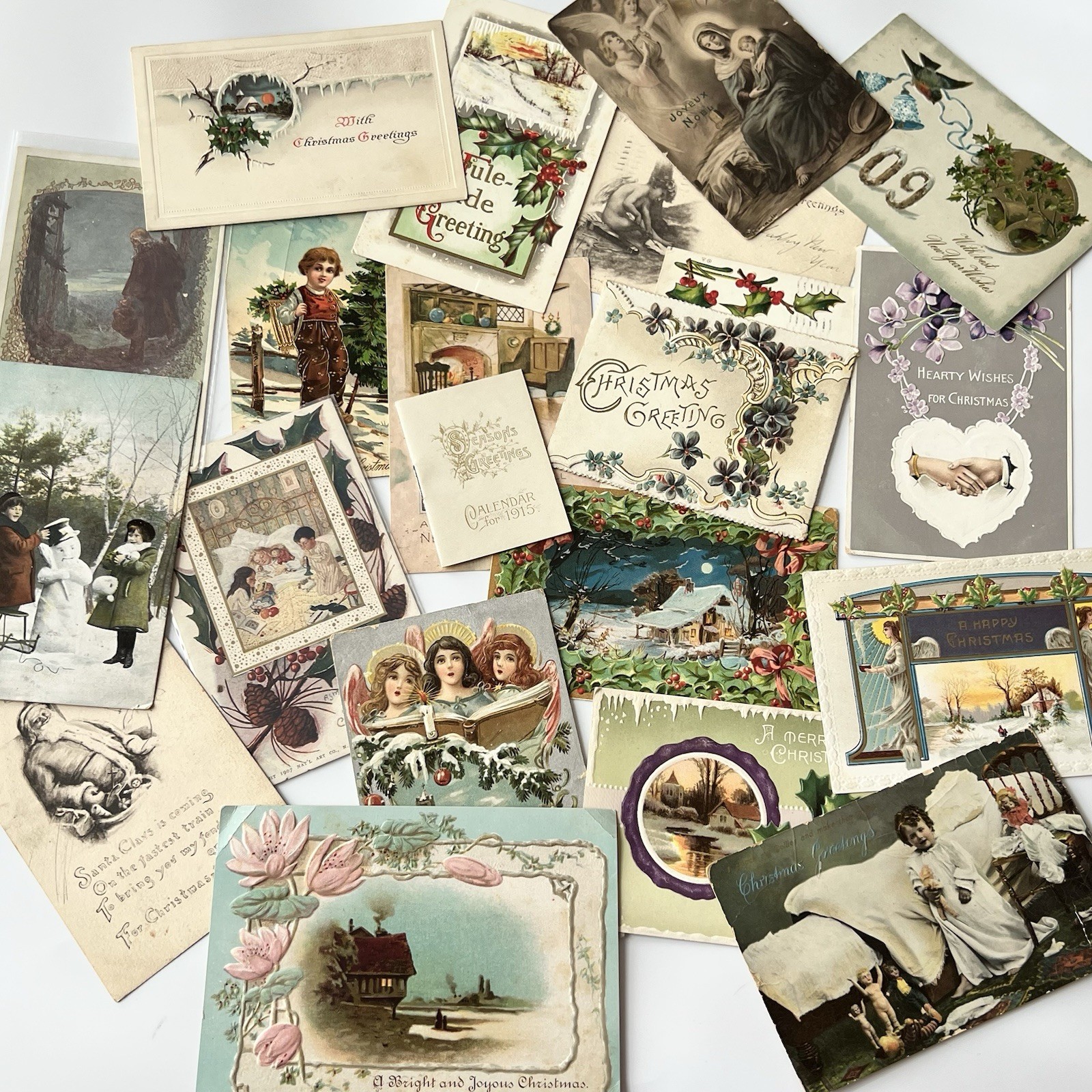 Antique Beautiful Christmas Postcard Lot Of 20 Some Embossed Variety