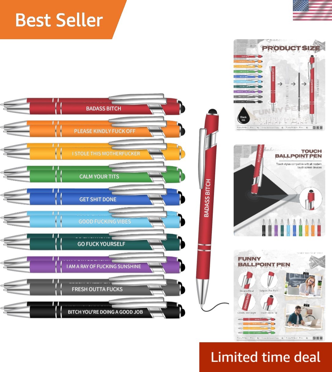 Metallic Rude Office Pens - 20 Pack of Hilarious Ballpoint Writing Instruments